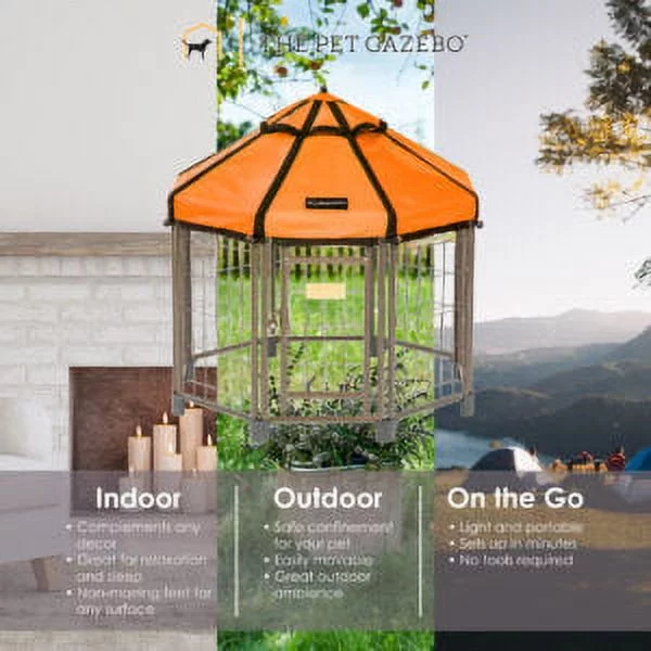 Pet Gazebo Indoor Outdoor Dog Kennel Play Pen with Waterproof Market-Top Cover, Desert Sunset, 3-ft