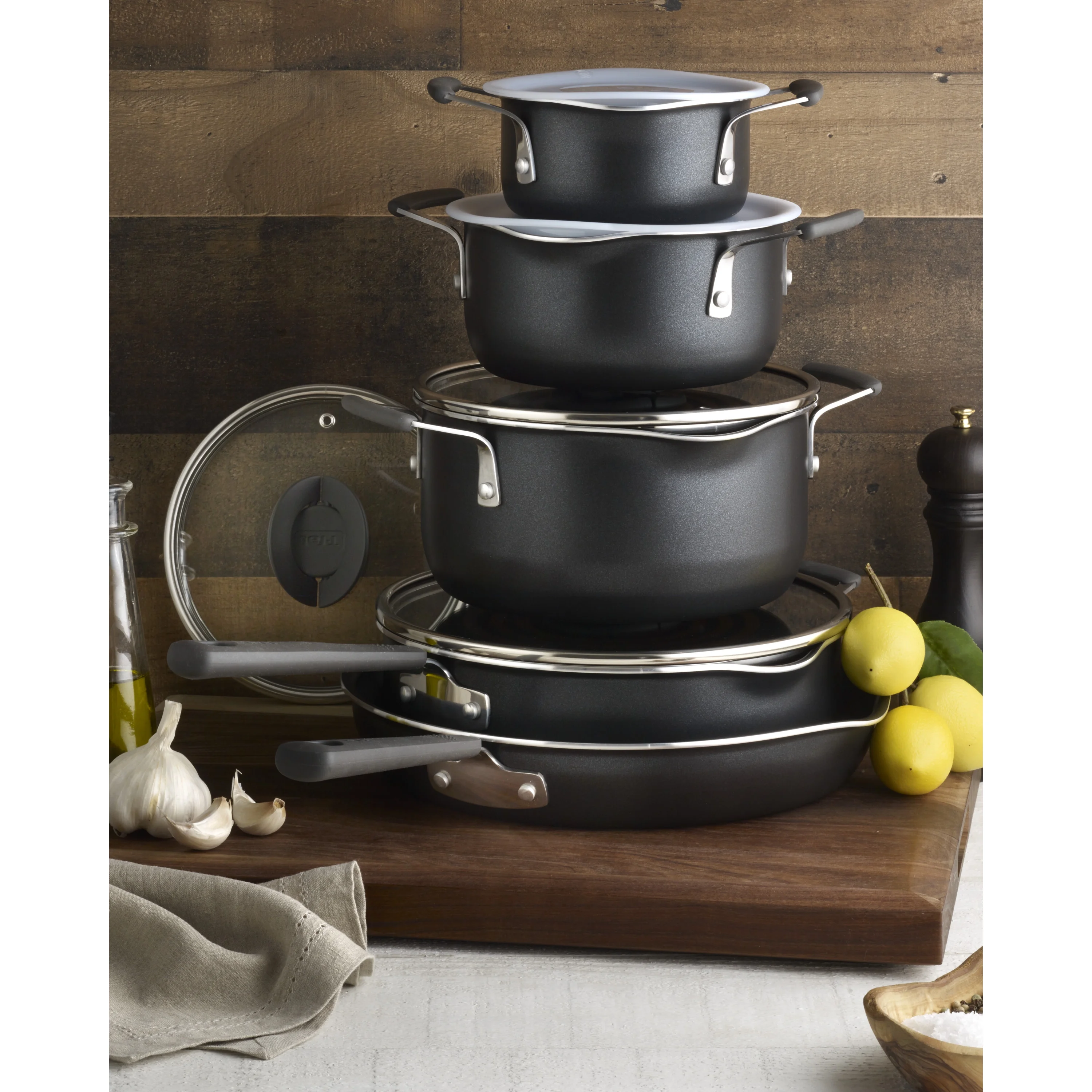 T-Fal Stackables Titanium Nonstick Multipurpose Space Saving 10 Piece Cookware Set