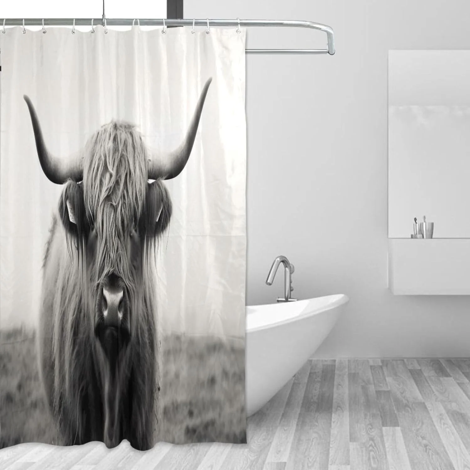 Bestwell Shower Curtain, Highland Cow Bathroom Decor Waterproof Fabric with Hooks, 60x72 inch