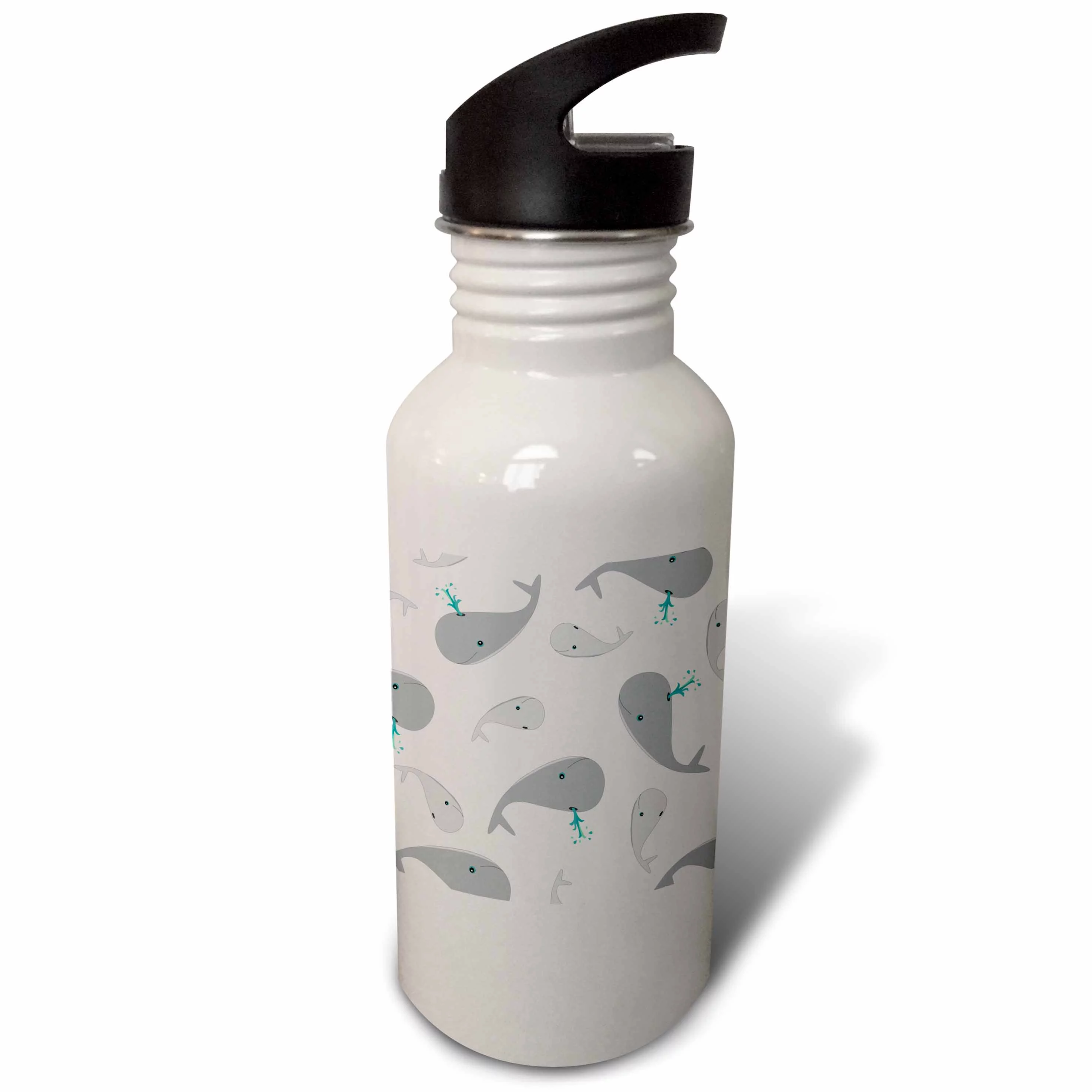 Cute Whale and Baby Print Grey 21 oz Sports Water Bottle wb-58600-1