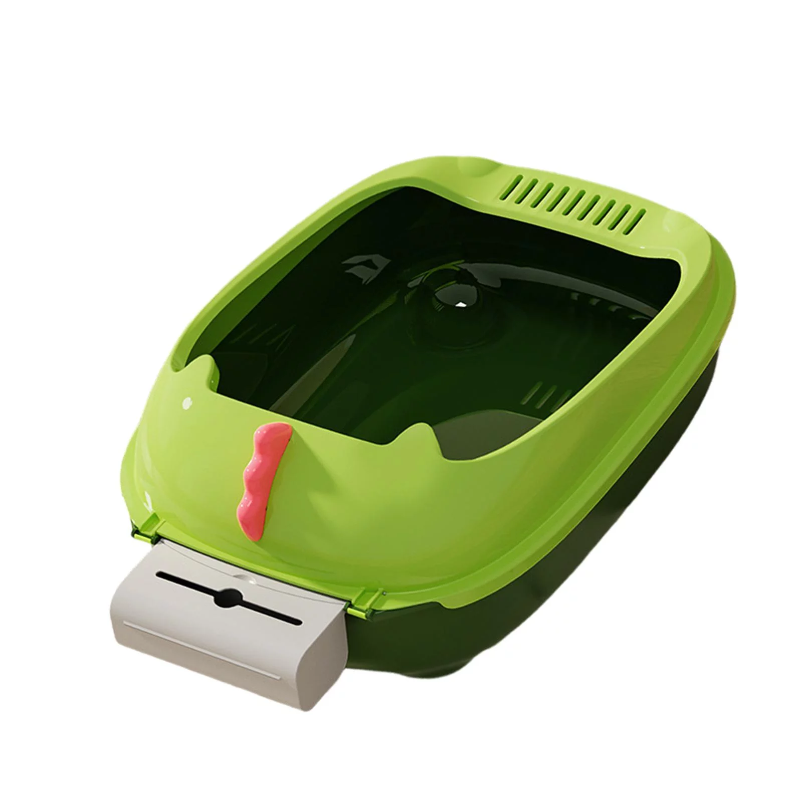 Cat Potty Toilet Large Pan Cage Litter Pan Splashproof Pet Litter Tray Bedpan for Indoor Cats, Hamsters, Kitty, Rabbit, Small Animals Green Base50X35X20CM