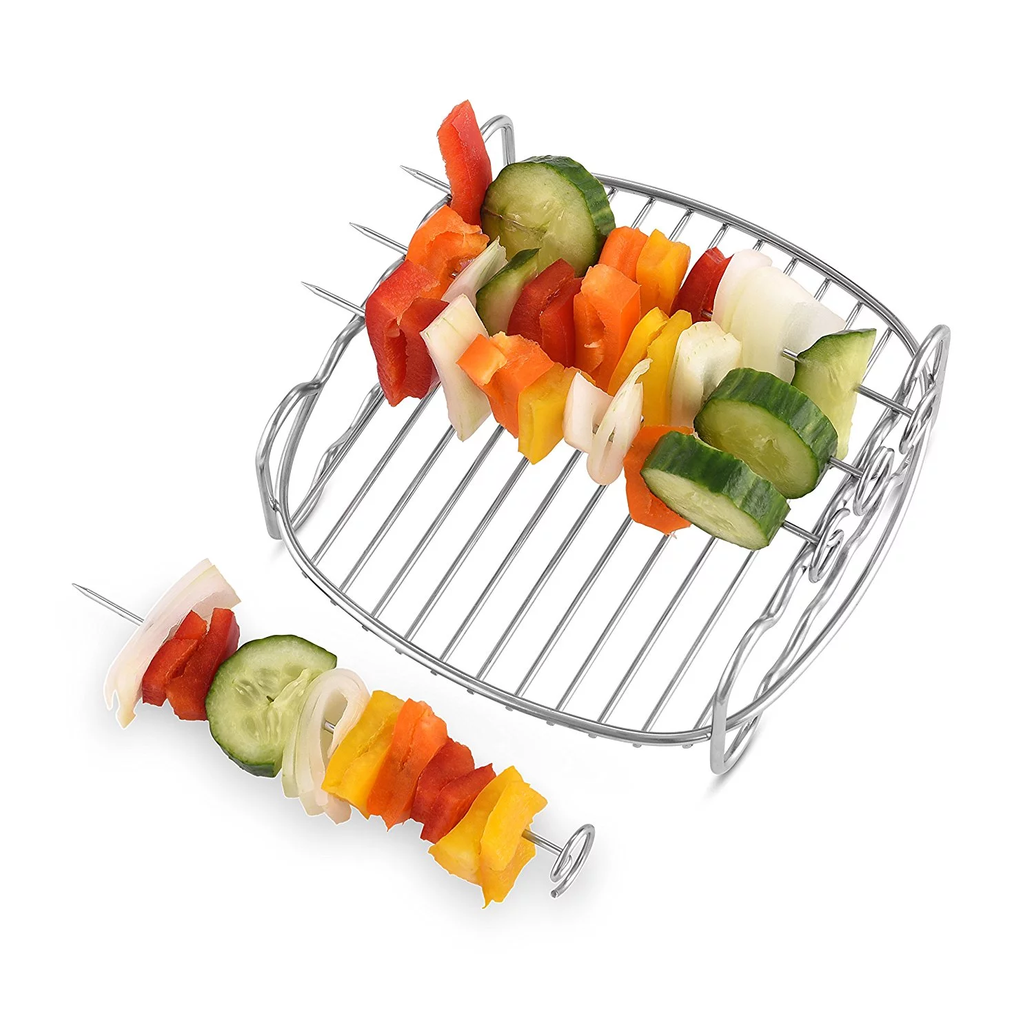 Airfryer Double Layer Rack Suitable for Philips VIVA Airfryers - Compatible with Model HD9904/00 and with 4 Skewers, Silver