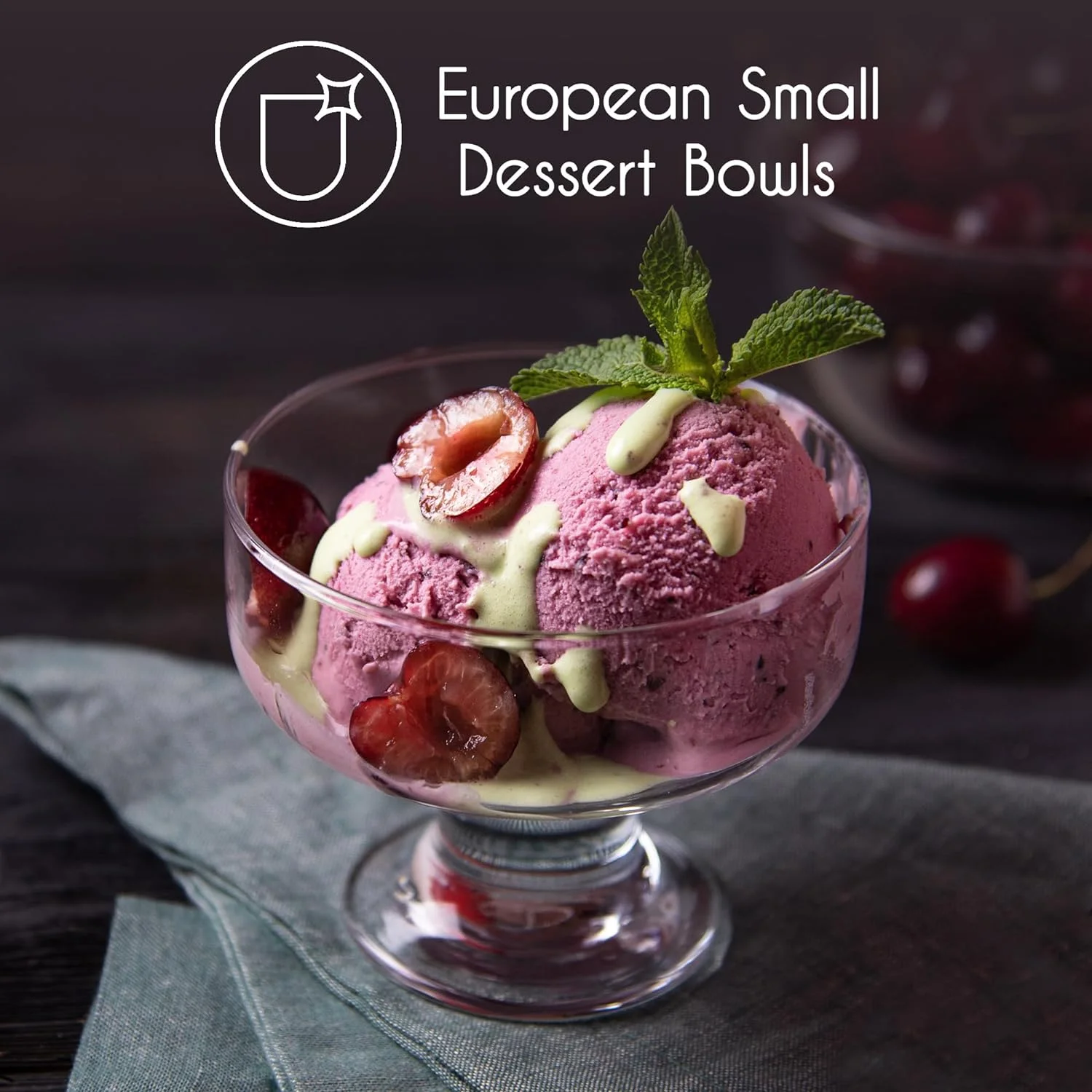 Crystalia Set of 4 Glass Ice Cream Bowl, Mini Safe Footed Home Dessert Fruit Cups