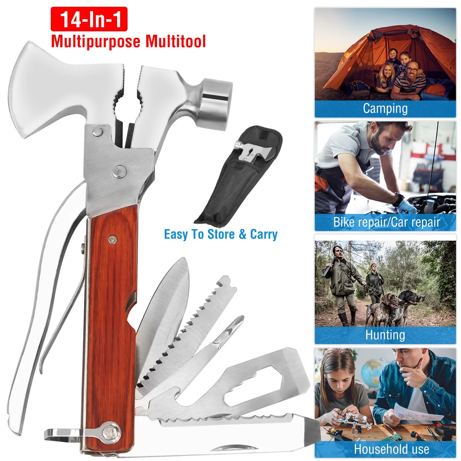 iMounTEK 14 in 1 Survival Multitool Portable Camping Multitool Folding Stainless Steel Knife Tools Set for Outdoor Camping Hiking