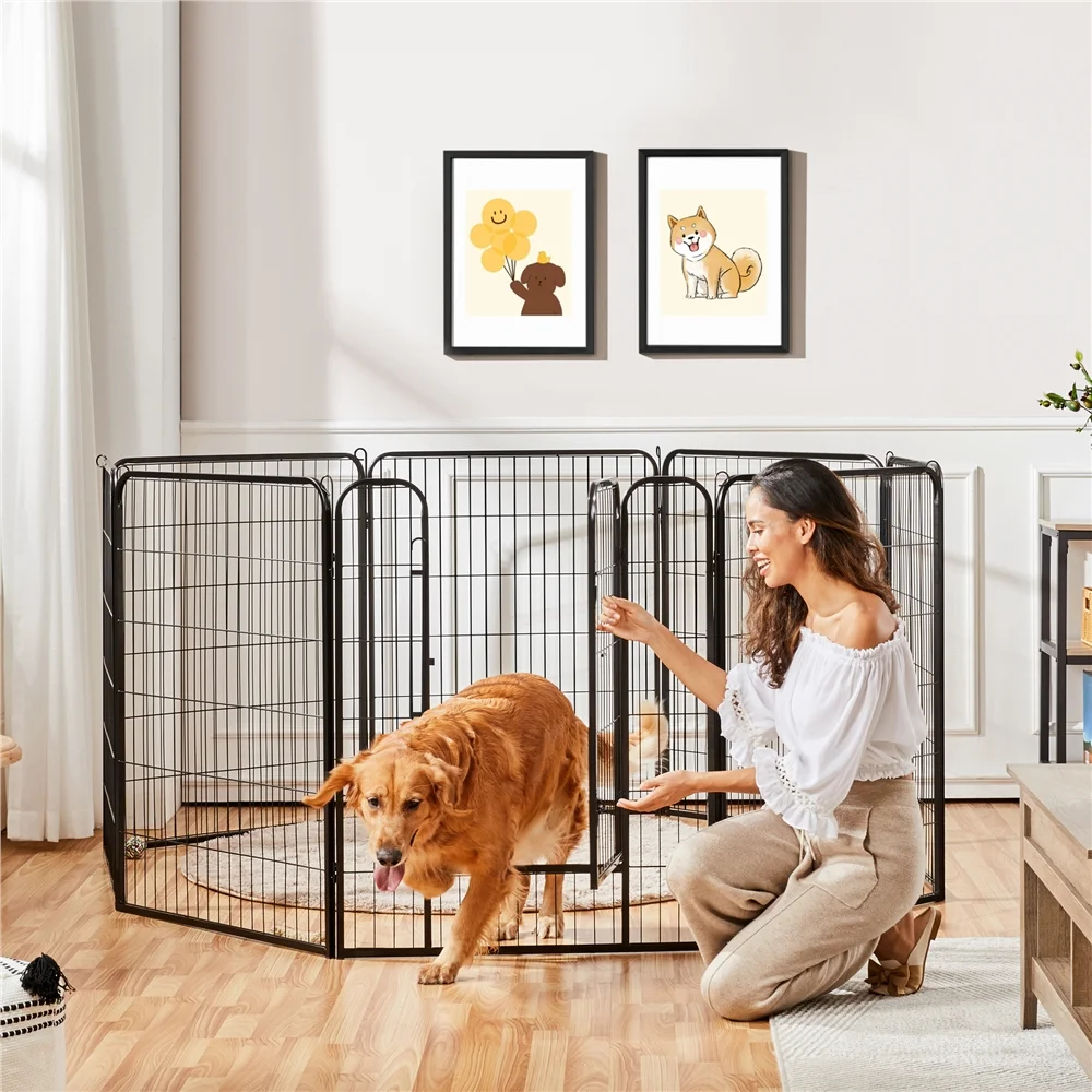 Yaheetech 39.5''H 8 Panels Metal Dog Playpen, Black