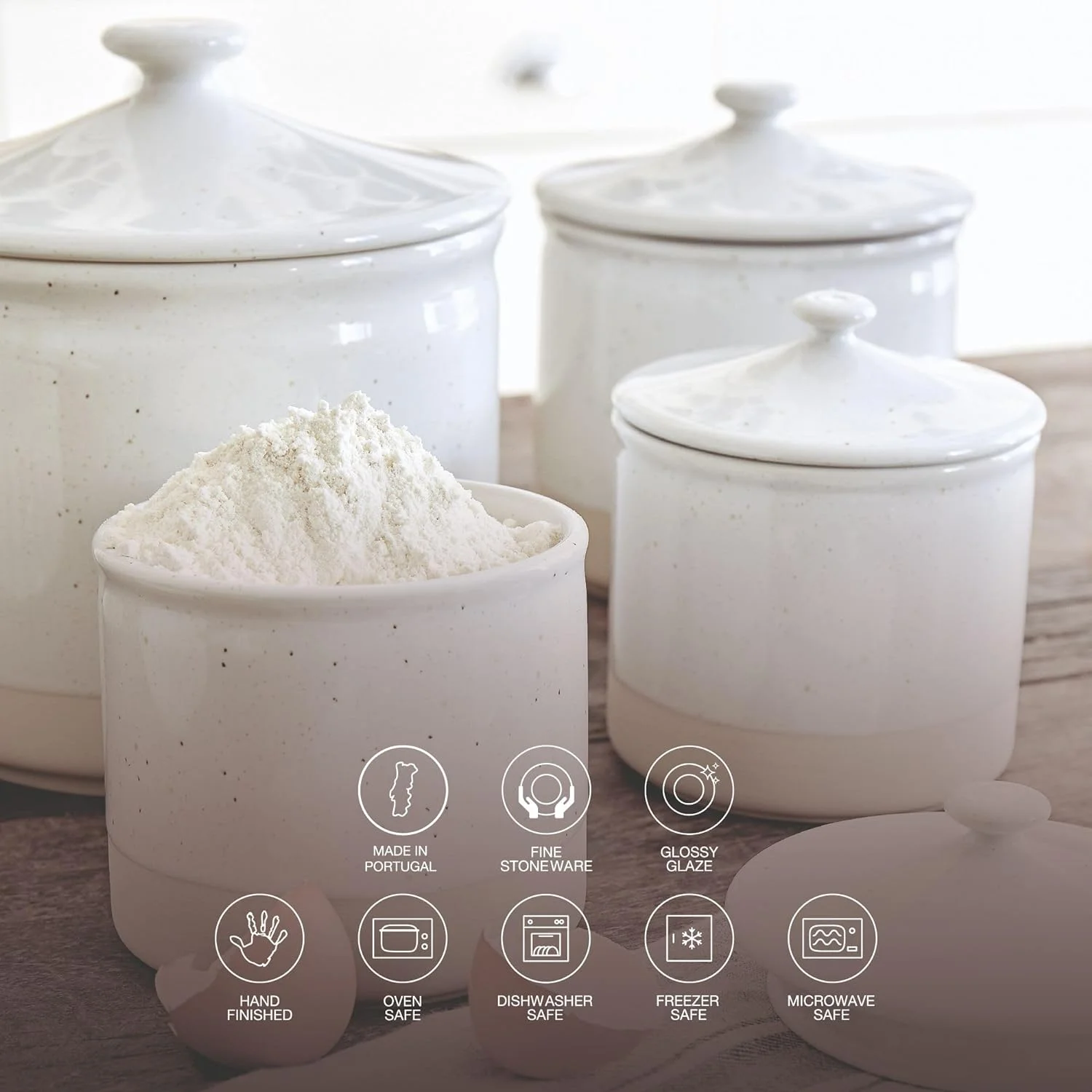 Ceramic Stoneware 2.2-Qt Batter Bowl - Fattoria Collection, White | Microwave & Dishwasher Safe Bakeware | Food Safe Glazing | Restaurant Quality Serveware