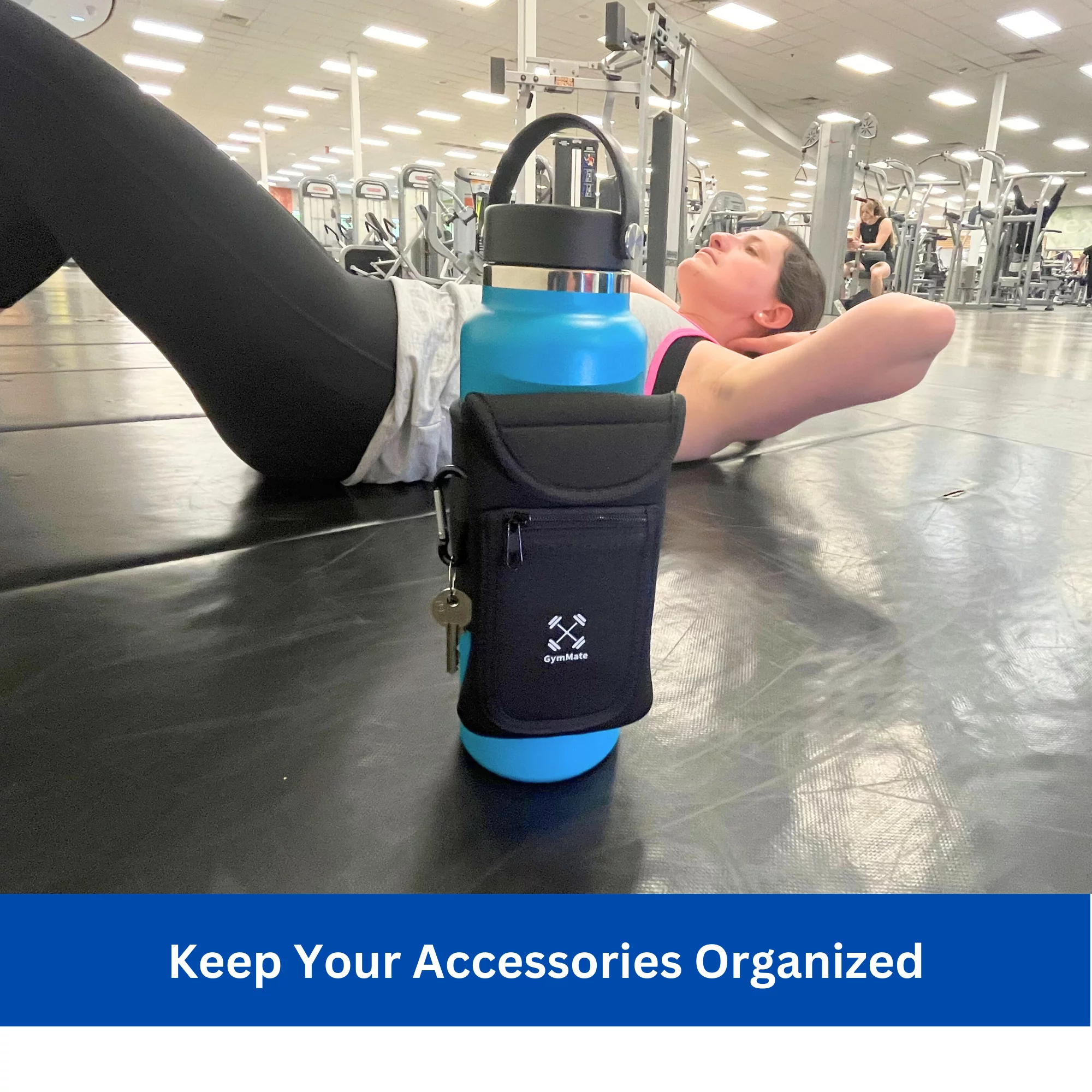 Gym Mate Magnetic Water Bottle Sleeve. Attaches Magnetically to Metal Surface. Accessory Pockets for Cell Phones, Key, Cards, Headphones.