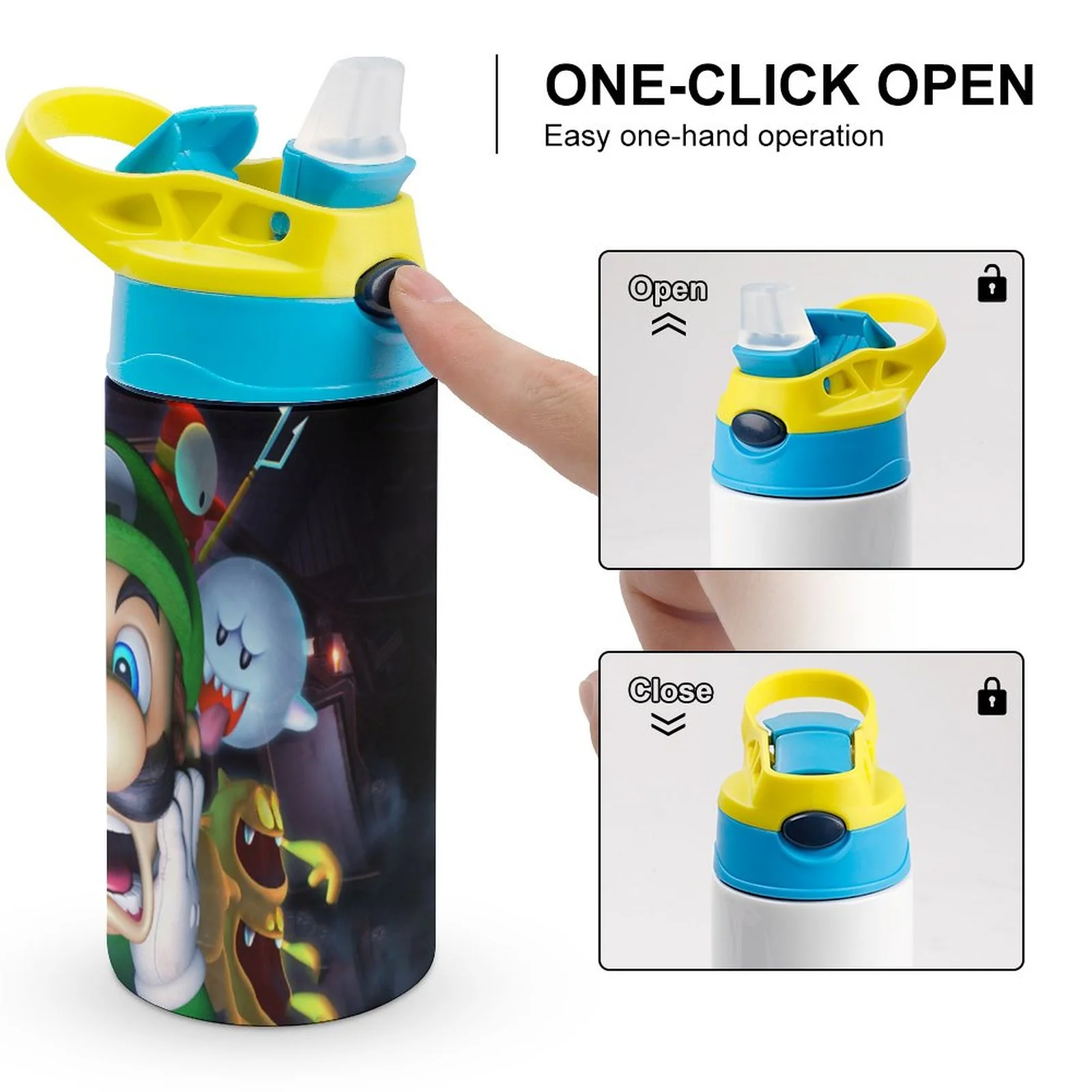 Creepy Luigi's Mansion Kid's Insulated Water Bottle With Straw Vacuum Stainless Steel Cup Leak-Proof Children Toddler Thermoses