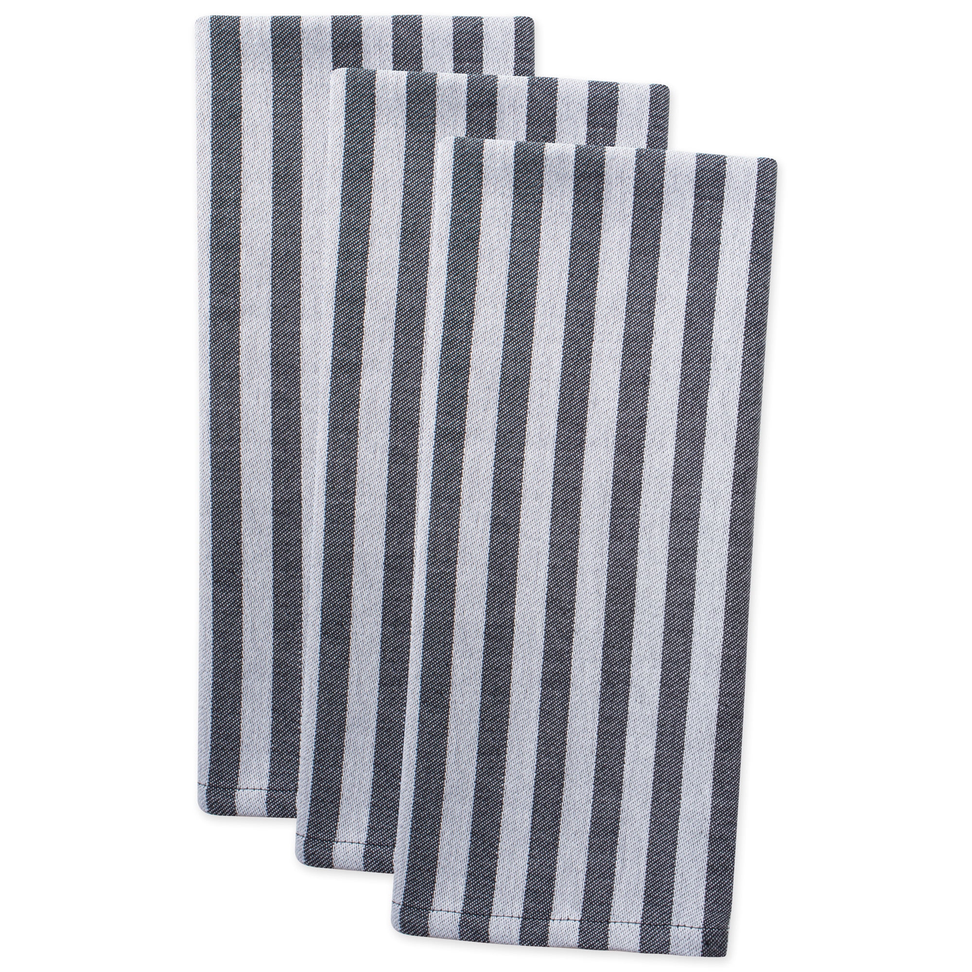 CC Home Furnishings Set of 3 Black and White Stripe Patterned Rectangular Dishtowels 28