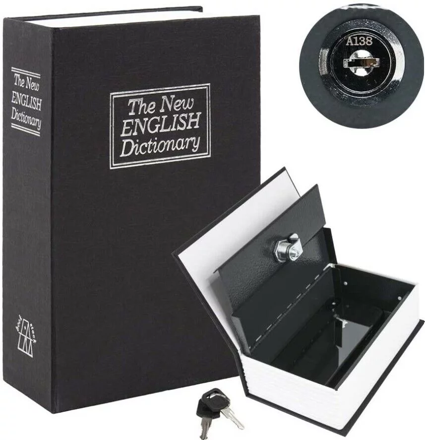 Safe Lock Box Book Vault Metal Fire Proof Secret Money Hidden Gun Cash with Key