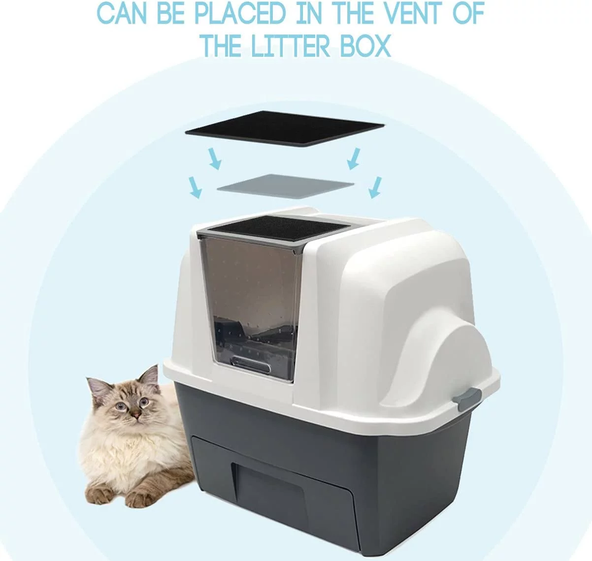 Home Times 8PCS Carbon Filters Cat Litter Boxes Filters Litter Box Liner Replacement Filters for Cat Litter Boxes Odor Control (Black)