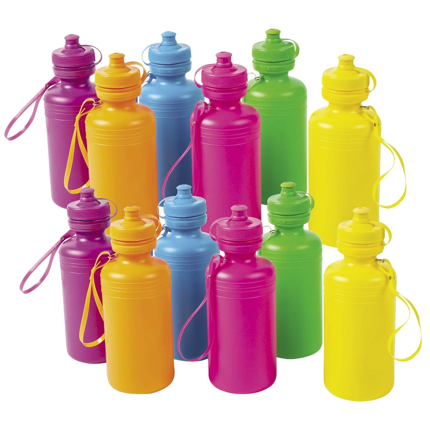 Neon Sport Water Bottles, Bulk Set of 12, 18 oz, Party Supplies & Favors, Drinkware, Track & Field, Field Trip, Day Care