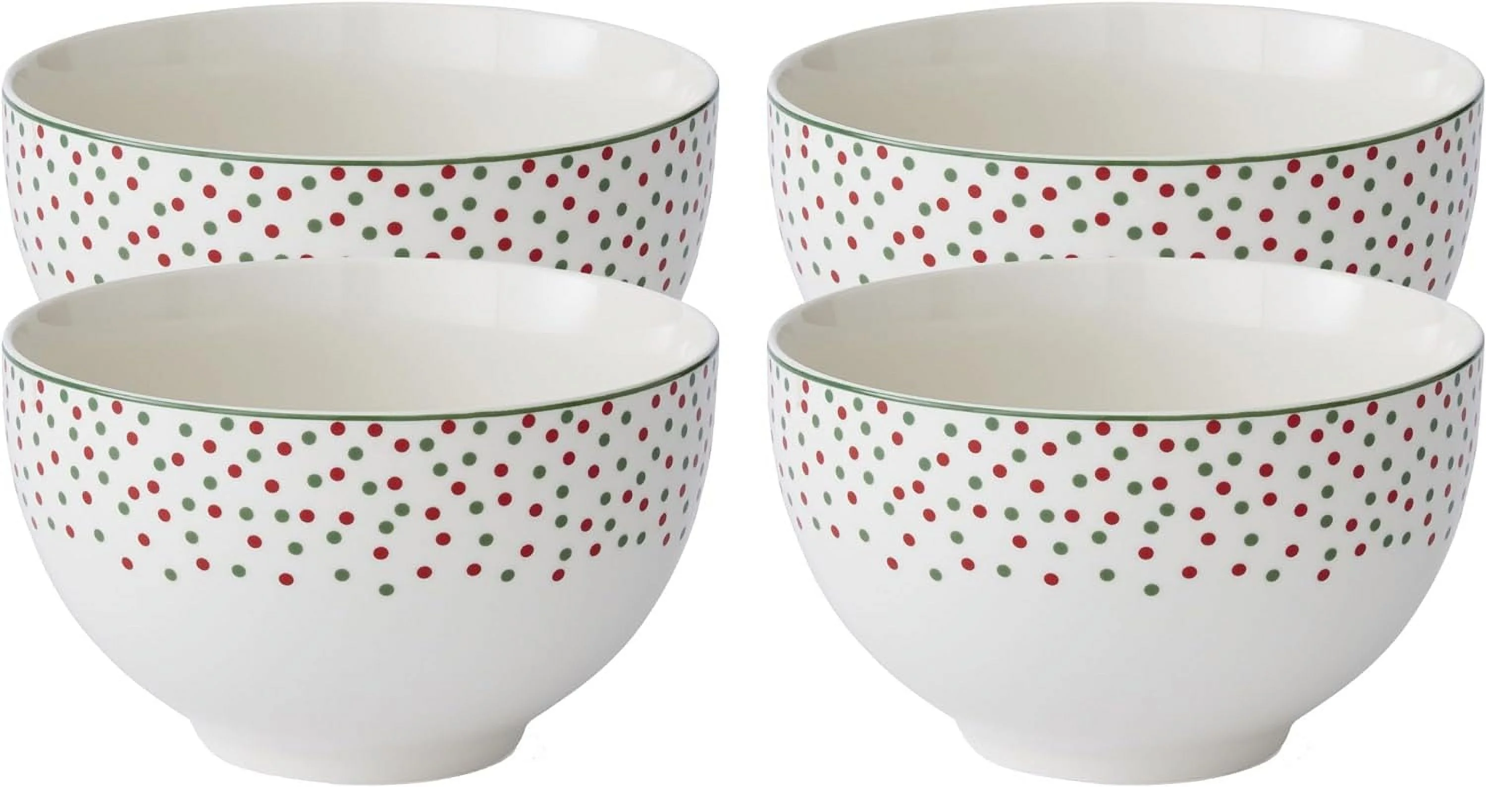 Christmas Tree Collection Rice Bowl, Set Of 4, 6-Inches, Round, Ceramic Bowl For Soup, Frozen Meals, Stews, And Sticky Rice Dinners, Dishwasher And Microwave Safe (Polka Dot)