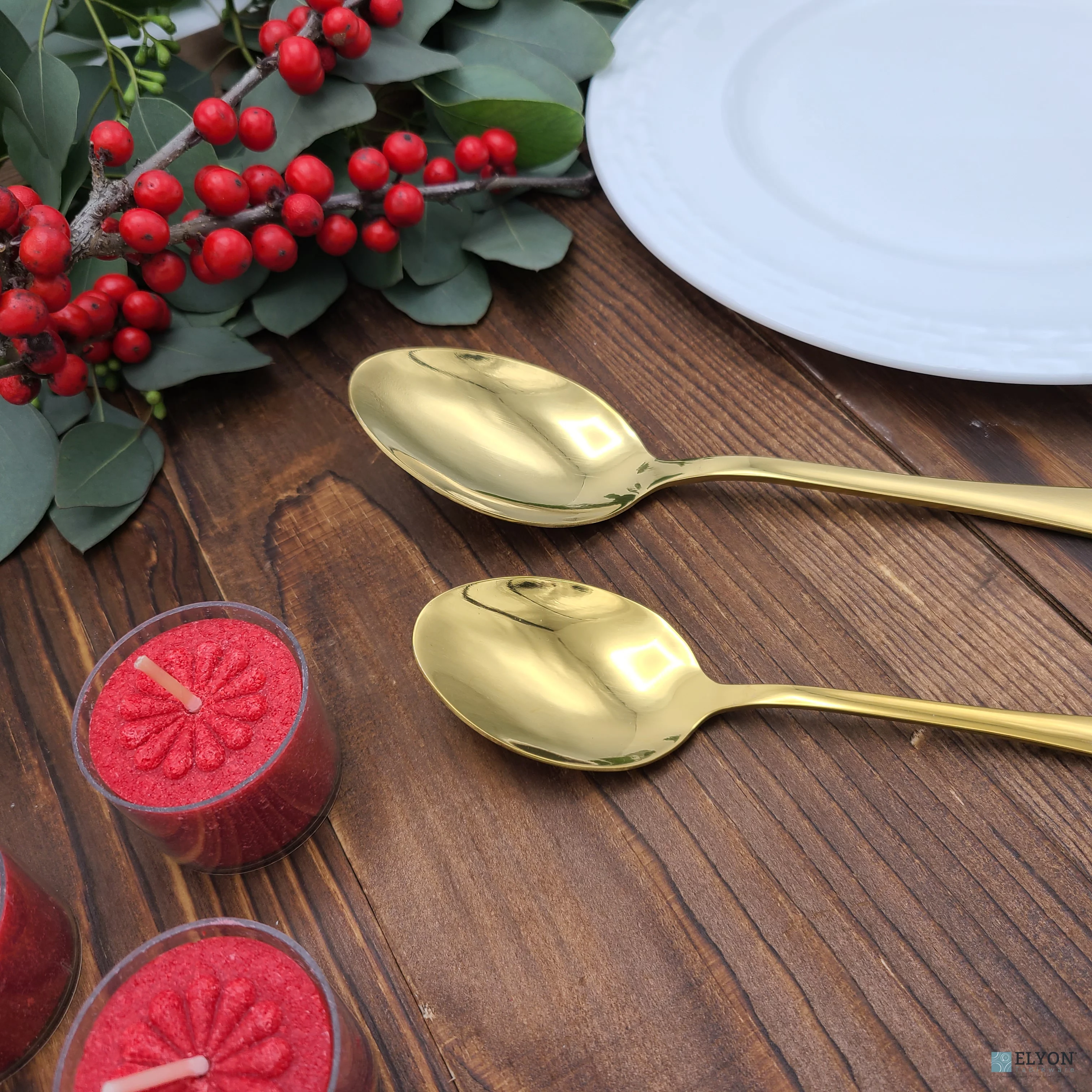 Elyon Tableware 20-Piece Gold Flatware, Stainless Steel Silverware Set, Reflective Mirror Finish Cutlery Set, Reusable Dishwasher Safe, Service for 4