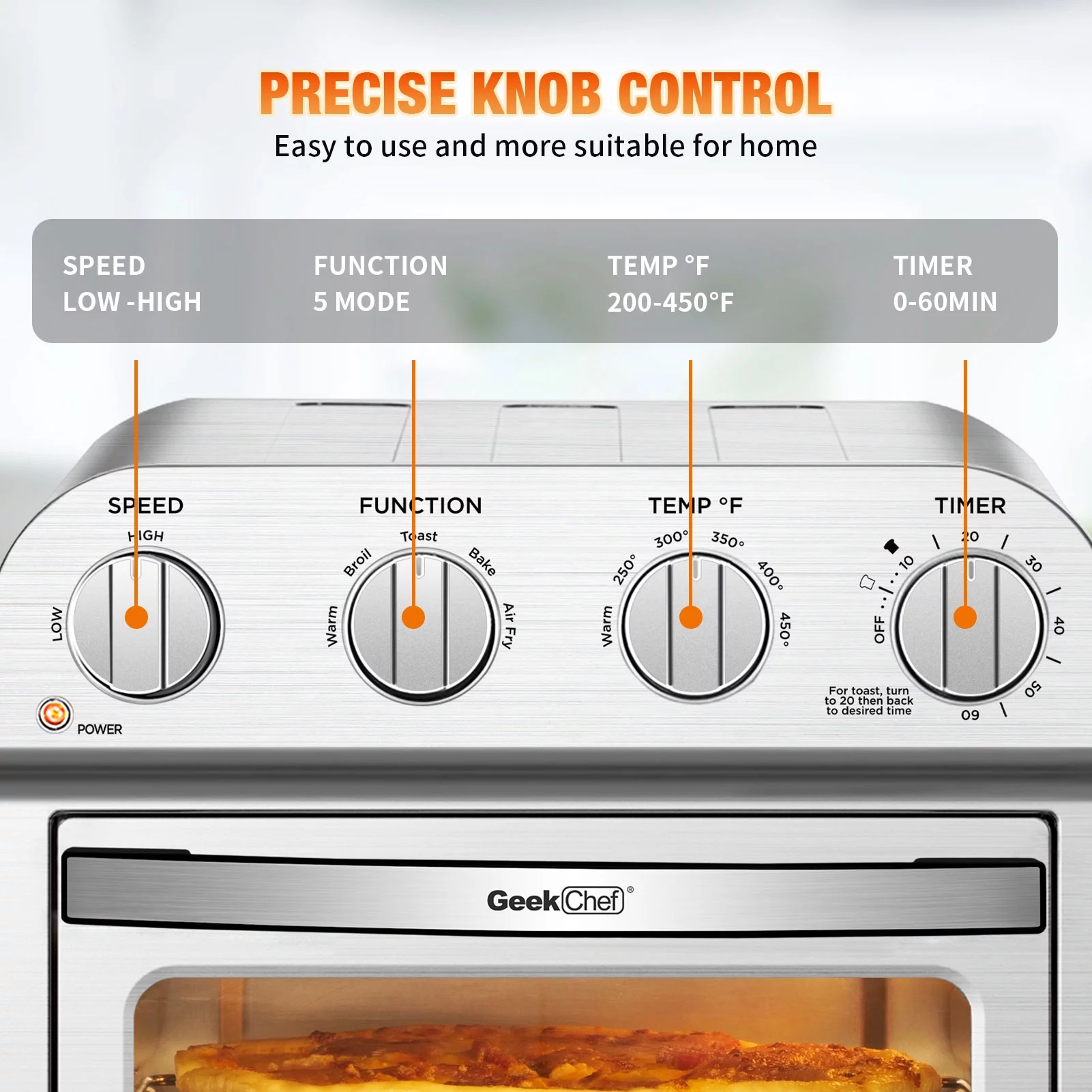 Geek Chef 10.6QT Air Fryer Oven 4 Slice Toaster Oven Convection Air Fryer Combo Broil Toast Bake Air Fry Oil-Free