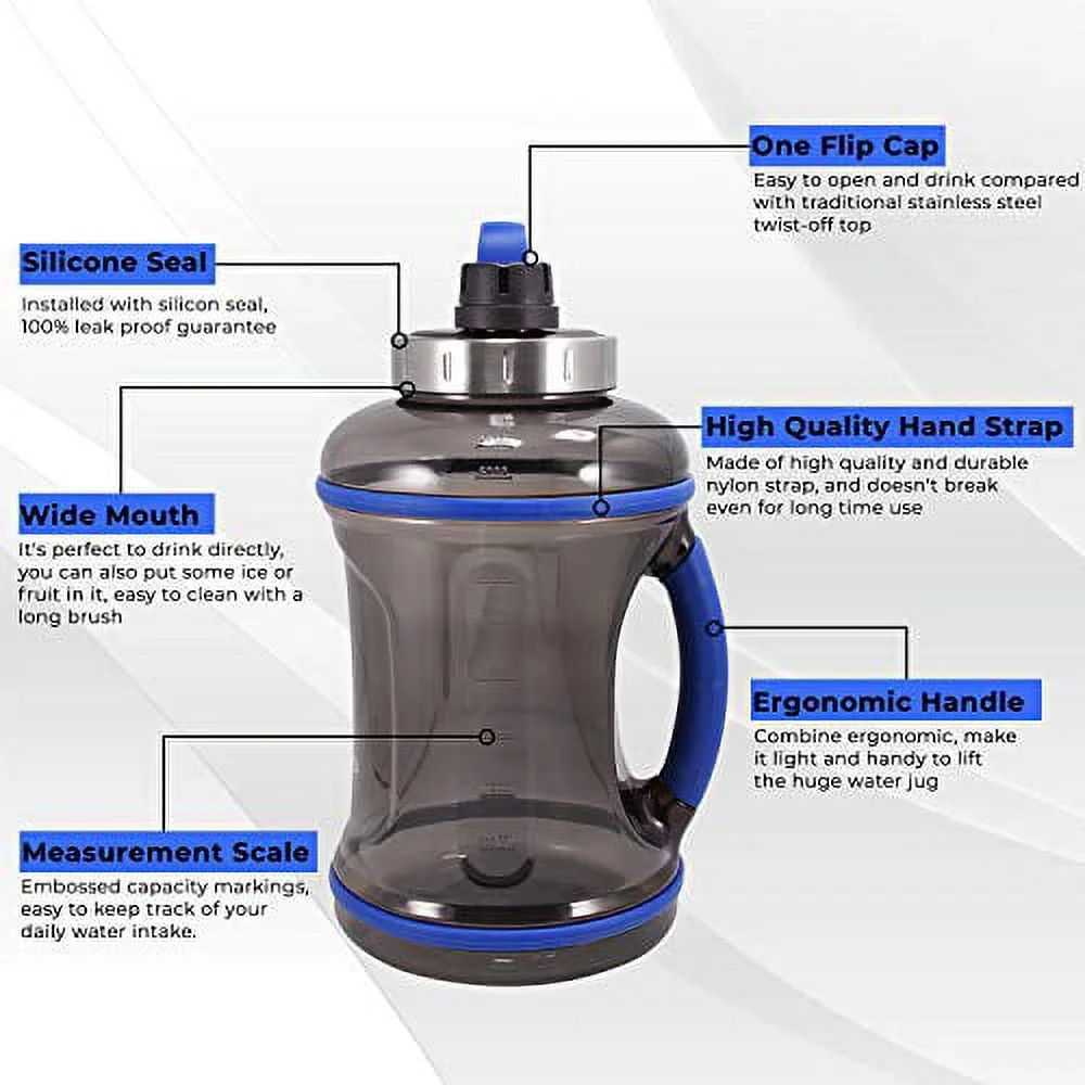 DR.HYDRO 3.2L Gallon Water Bottle with Straw -BPA Free Large Water bottle/108oz Big Sports Water jug with handle for Fitness Workout,100% Leakproof Reusable Motivational Water Bottles for Sports-Blue