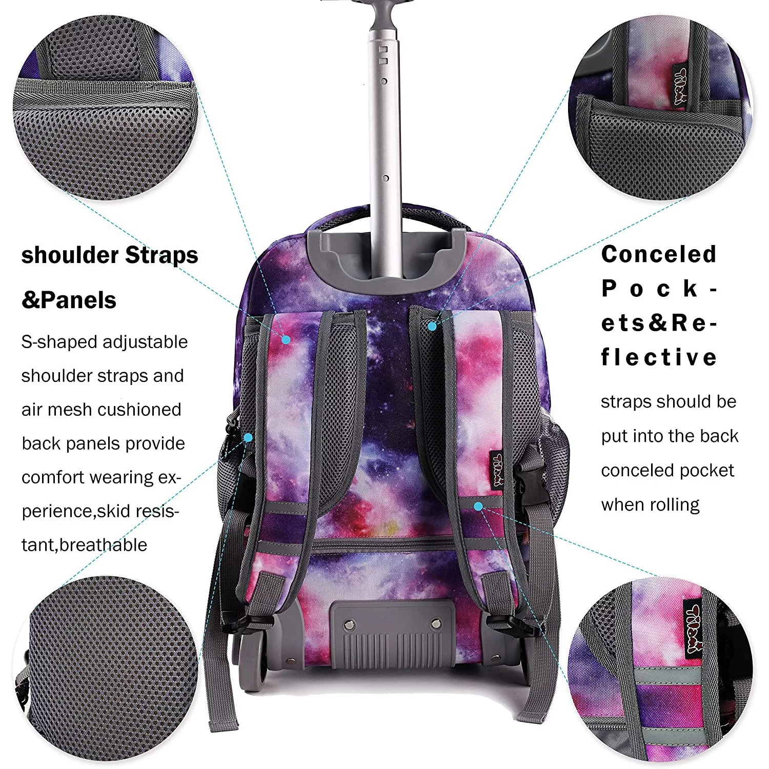 Tilami Rolling Backpack 19 inch with Lunch Bag Wheeled Laptop Backpack