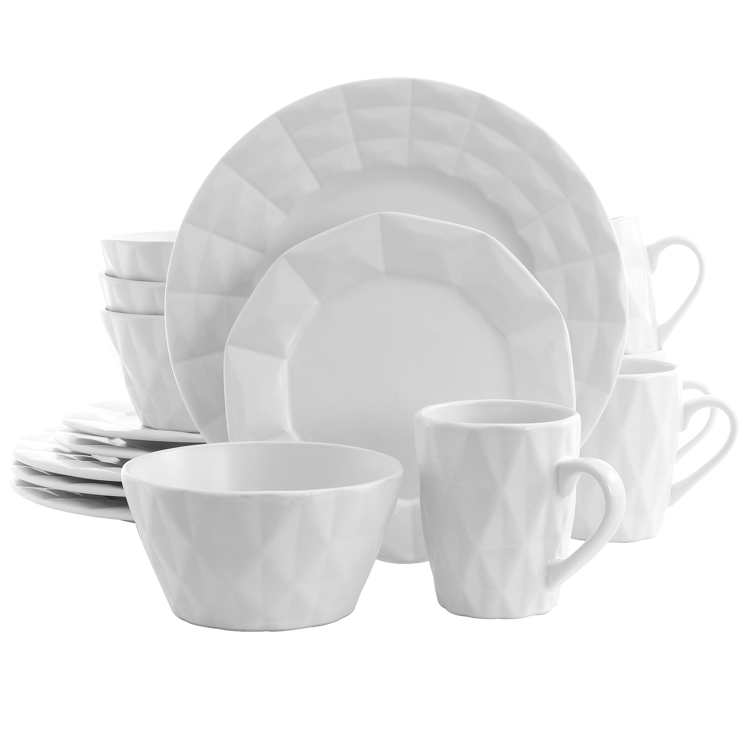 Elama Retro Chic 16-Piece Glazed Dinnerware Set in White
