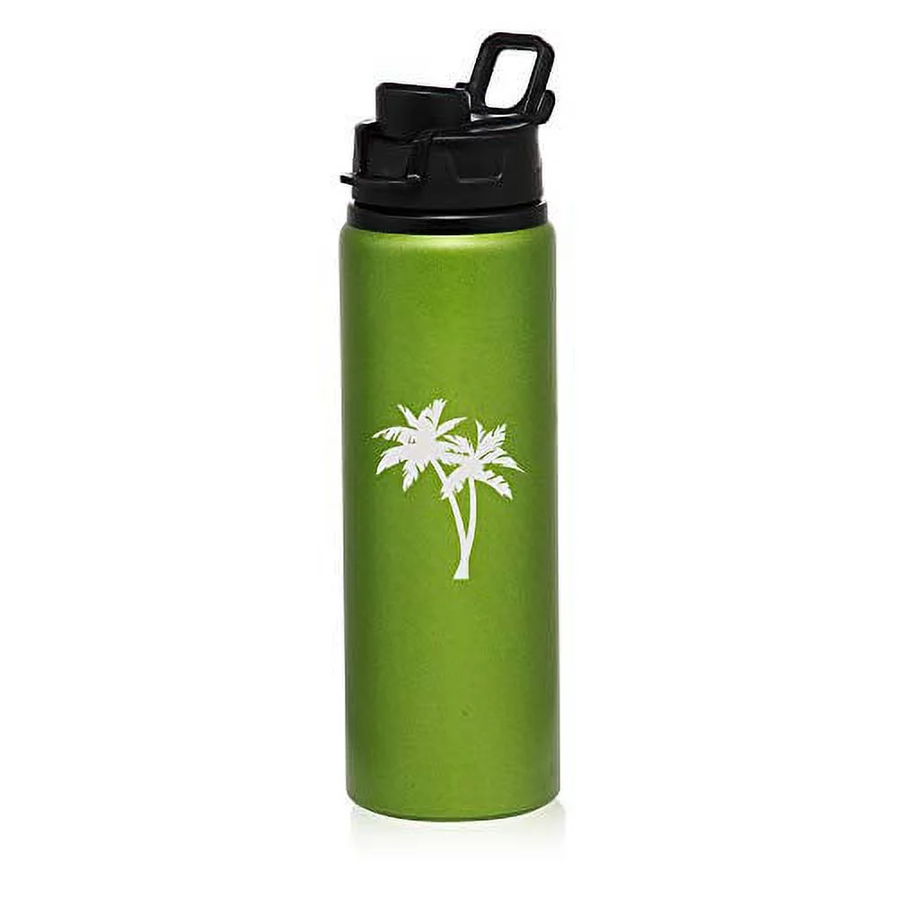 MIP Brand 25 oz Aluminum Sports Water Travel Bottle Palm Trees (Green)