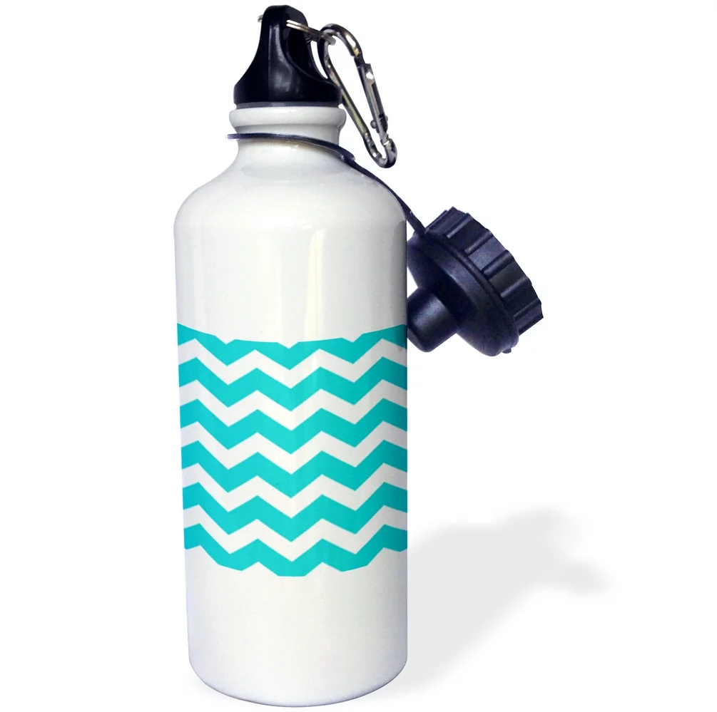 3dRose Turquoise Chevron zig zag pattern - teal aqua blue stylish zigzags, Sports Water Bottle, 21oz