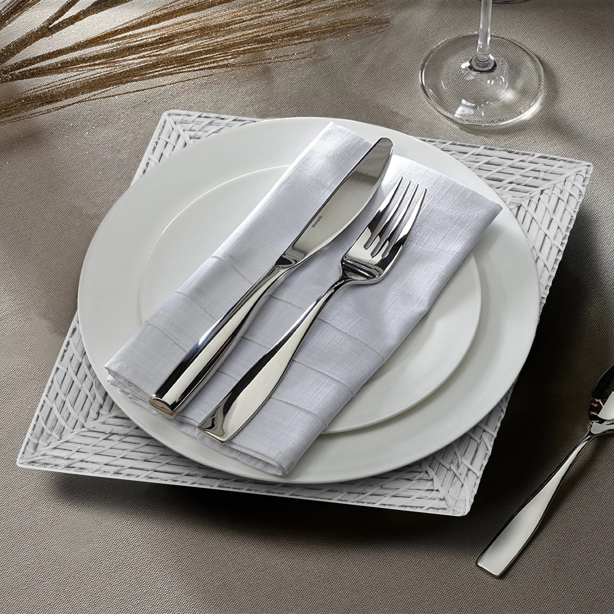 American Atelier, Square, Decorative White Rattan Charger Plates Set of 4, 15