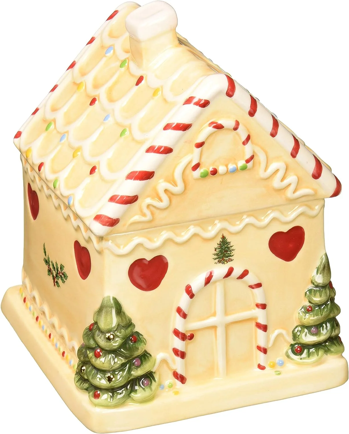 Spode Christmas Tree Gingerbread House Candy Jar, 7 Inch Christmas Cookie Jars made of Fine Earthenware