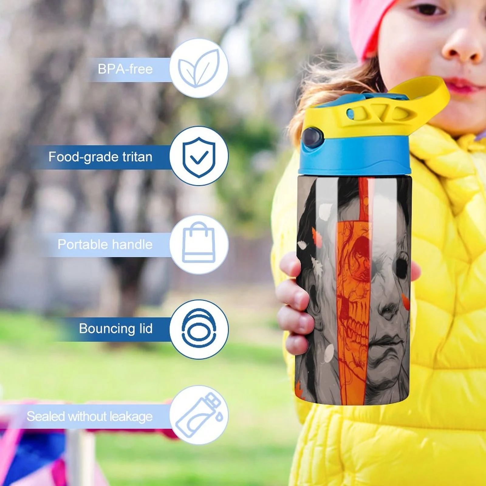 Halloween Michael Myers Kid's Insulated Water Bottle With Straw Vacuum Stainless Steel Cup Leak-Proof Children Toddler Thermoses