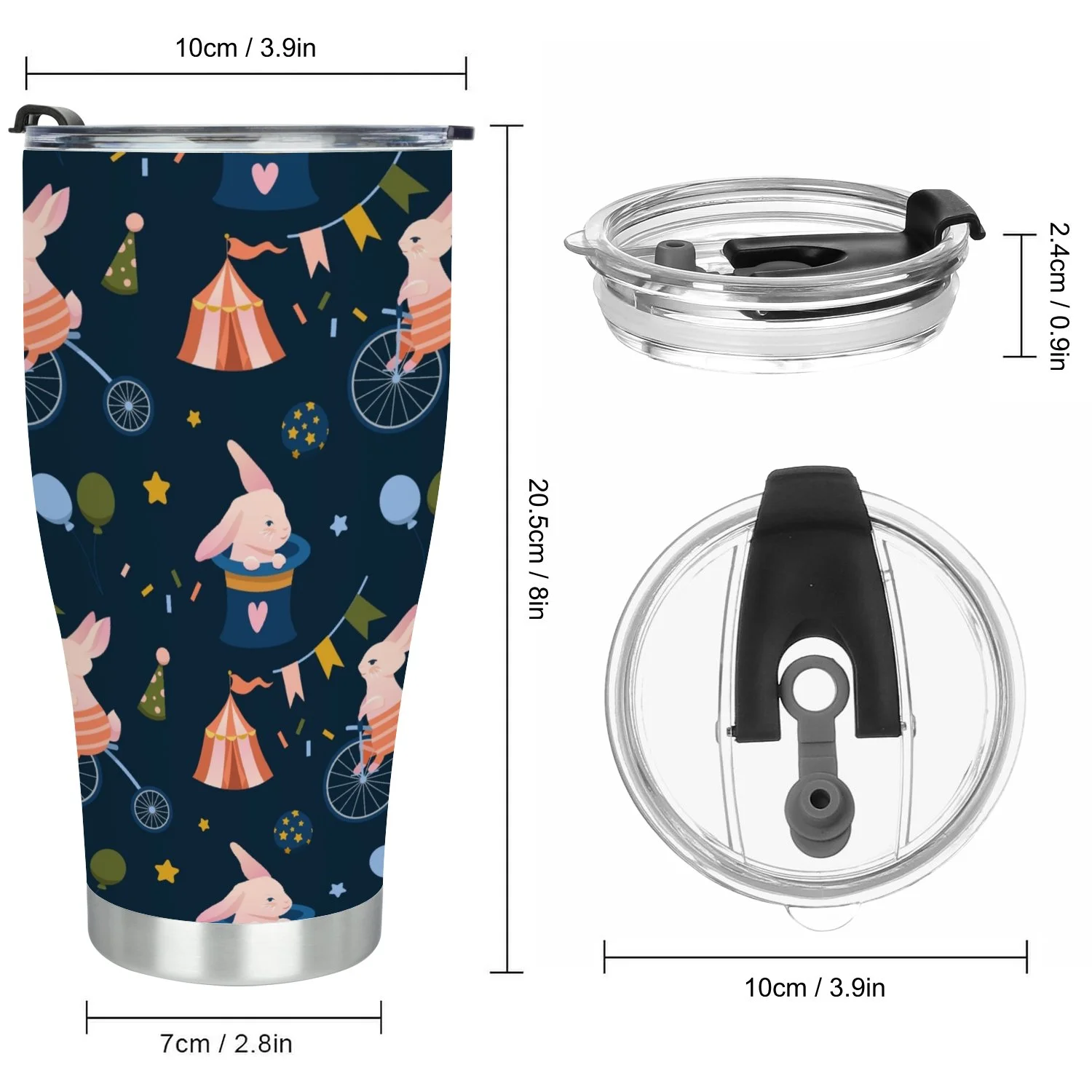 Hidove Stainless Steel Tumbler, Seamless Pattern with Lovely Circus Animals 30oz Leak Proof & Stainless Steel Bottle for Hot & Cold Drinks - Coffee Travel Mug, Water Metal Canteen, Thermal Cup