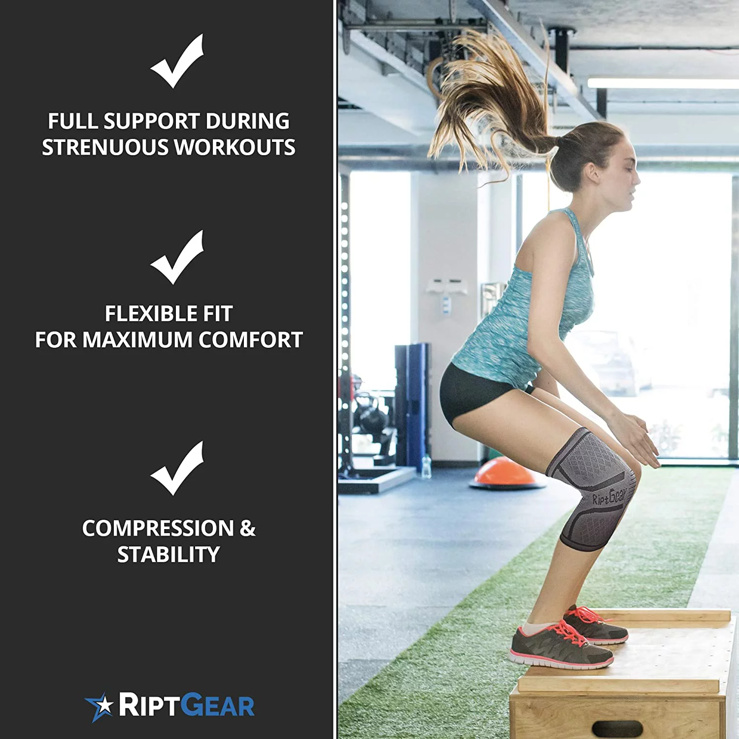 RiptGear Knee Compression Sleeve - Braces for Knee Pain - Compression for Arthritis, Meniscus Tear, Running, Walking - Support for Women and Men - Sleeves Weightlifting (Medium, Gray (1 Pack))