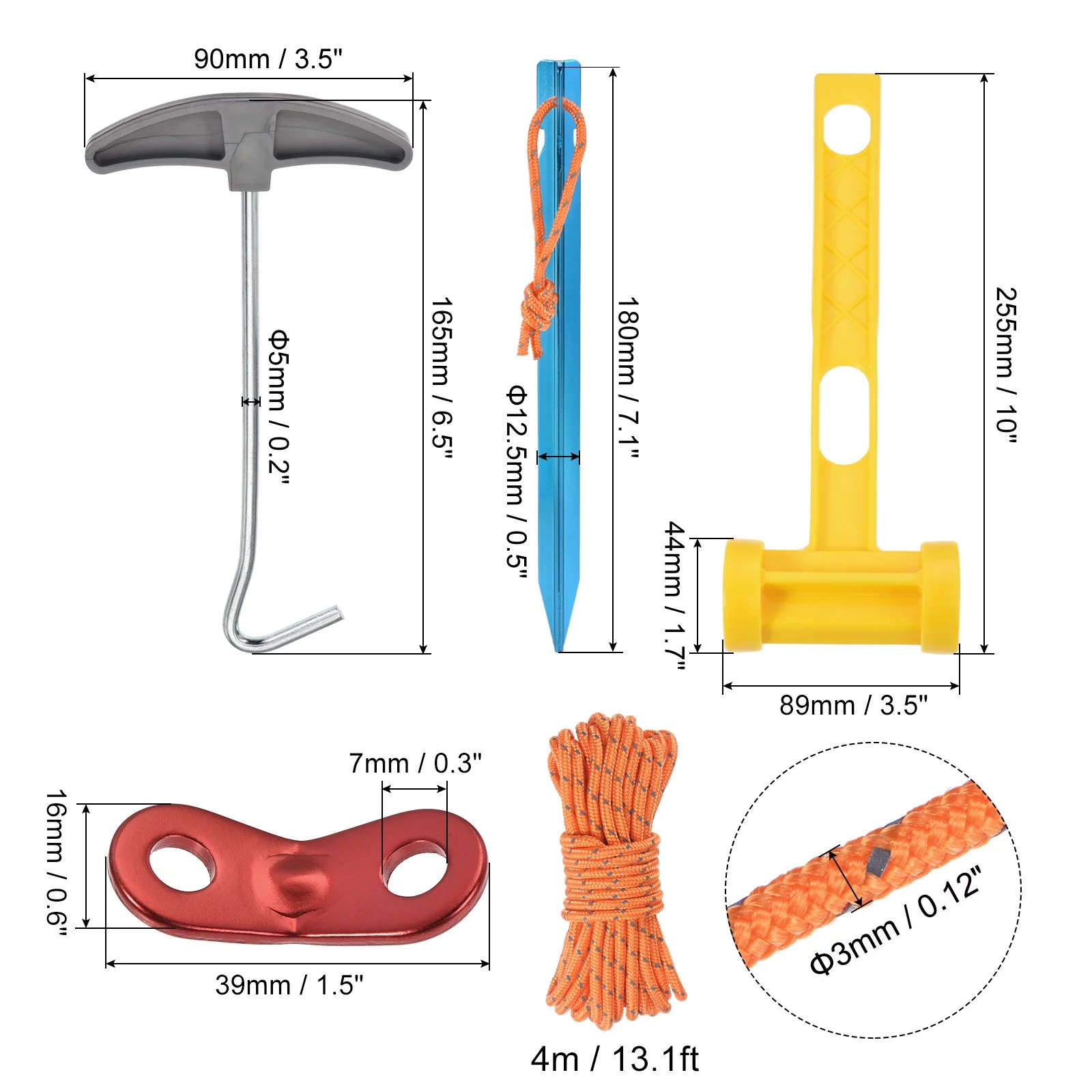 Uxcell Y-Beam Aluminum Tent Stakes 10Pcs with 4 Cords/Adjusters and 1 Hammer/Nail Puller/Storage Bag, Blue 1 Set