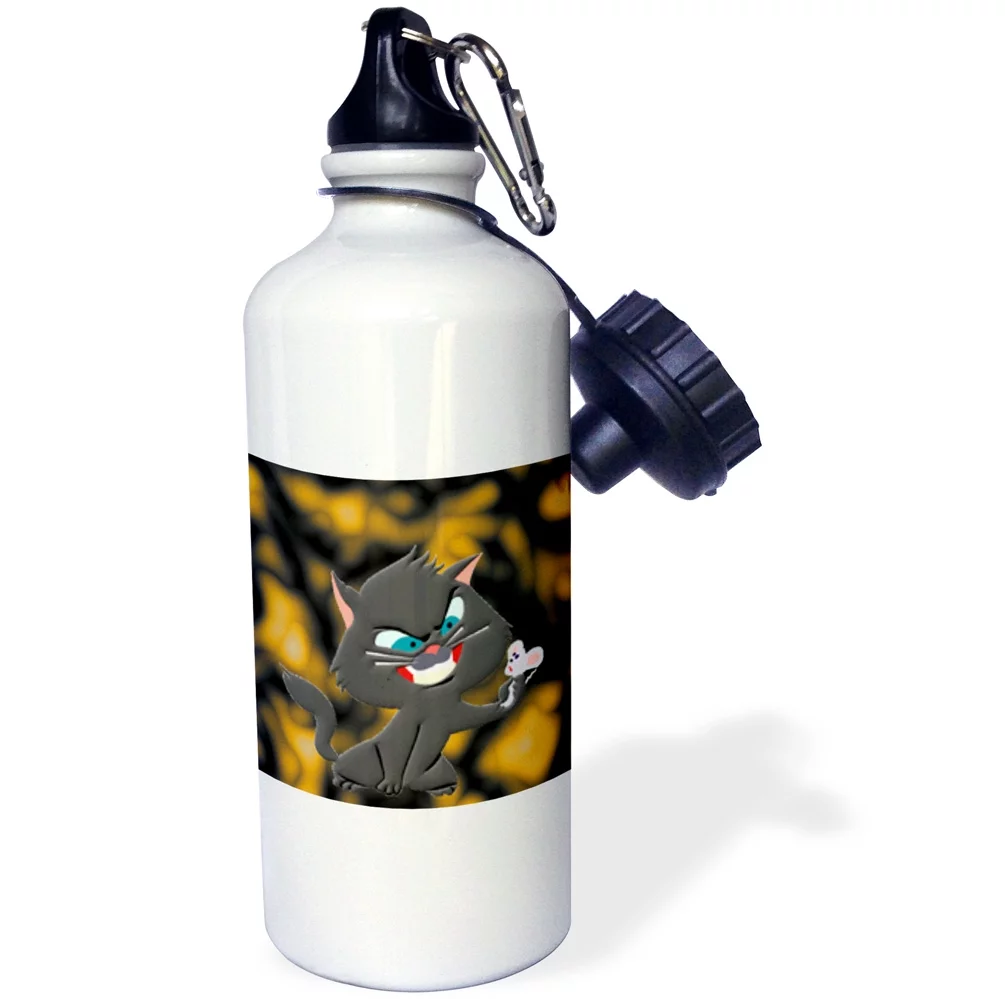 3dRose Cat and Mouse, Sports Water Bottle, 21oz