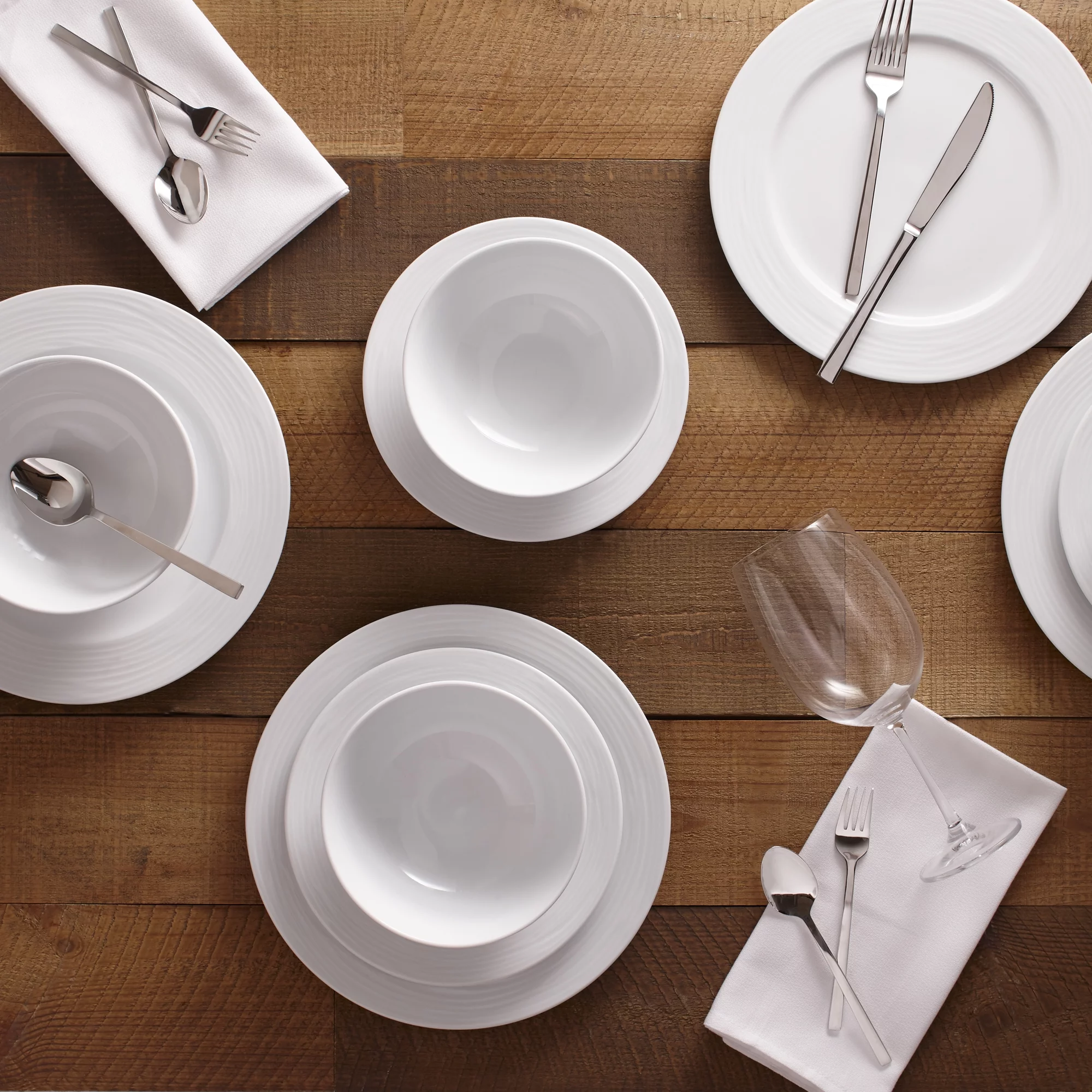 Safdie & Co. 12-Piece Round Rim Wave Dinnerware Set, White, Embossed