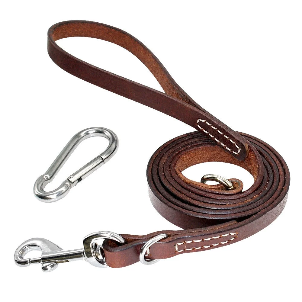 Pet Artist 6FT Real Leather Dog Leash Heavy Duty Training Leashes with Locking Carabiner