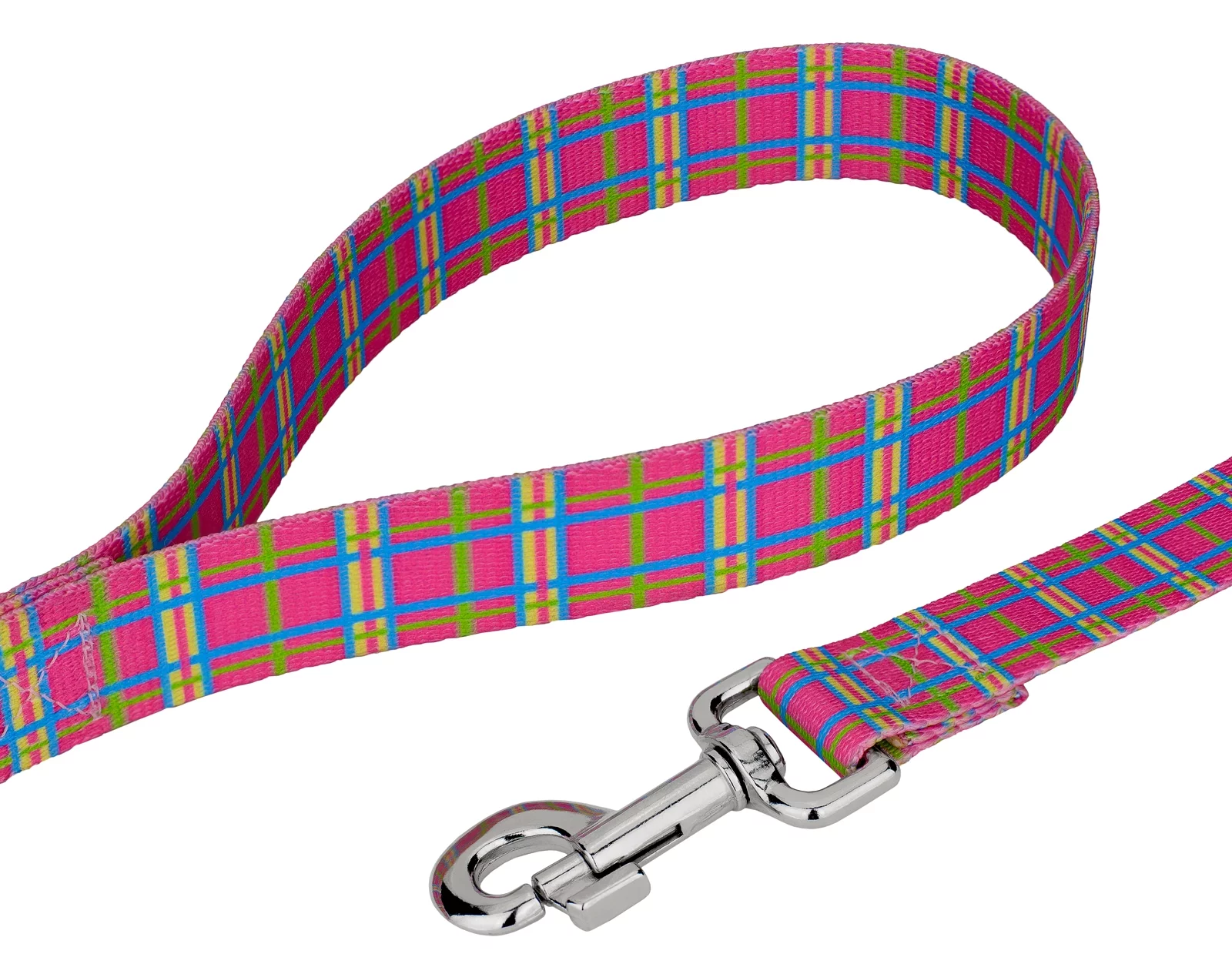Country Brook Design - 1 inch Bubblegum Pink Plaid Dog Leash - 6 feet