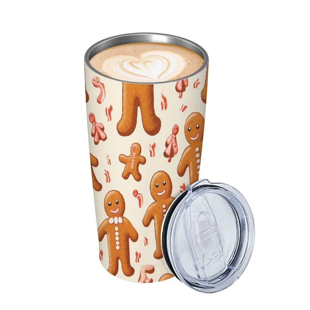 JEUXUS Christmas Gingerbread Men Insulated Stainless Steel Water Bottle for Steel Cup with Straw & Handle Toddler Cups for School Boys Girls Office Travel Sports Gym