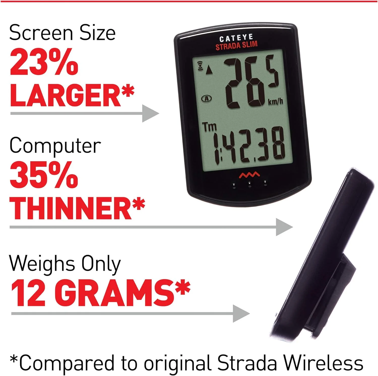 Strada Slim Wireless Bike Computer, Black