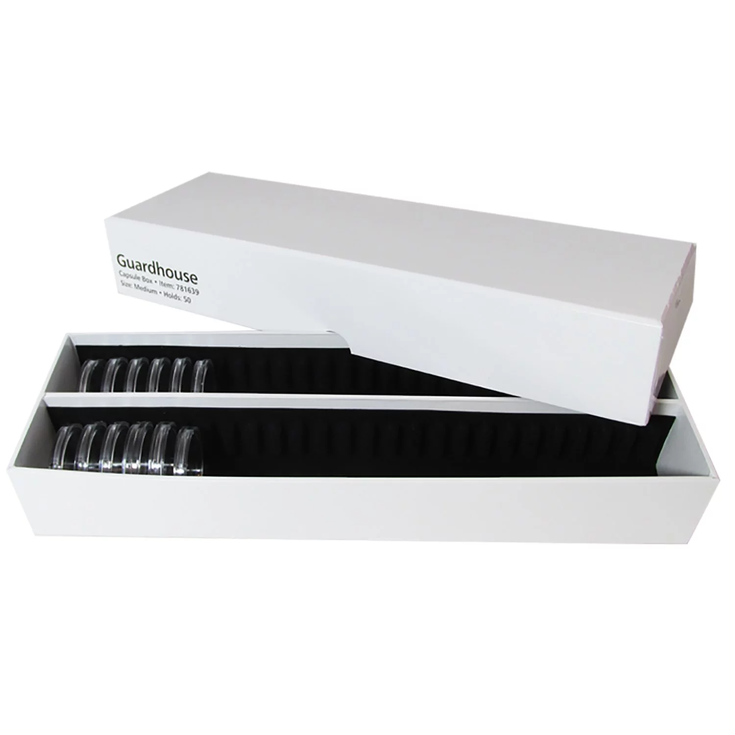 (1) Medium Double Row Coin Holder Storage Box for Quarters, Nickels, 1/4oz Gold Eagles, and 1/2oz Gold Maple Leaf Coins in Ring Type Capsules