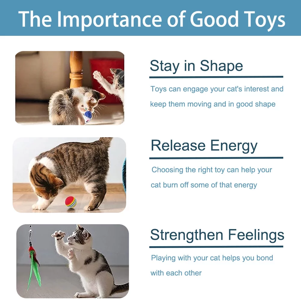 Petimi Cat Toys, Cat Tunnel Toy Set, 18 Pcs of Interactive Fun with Three-Hole Tunnel, Interactive Feather Toy, Cat Springs, Jingle Balls and Fluffy Mouse