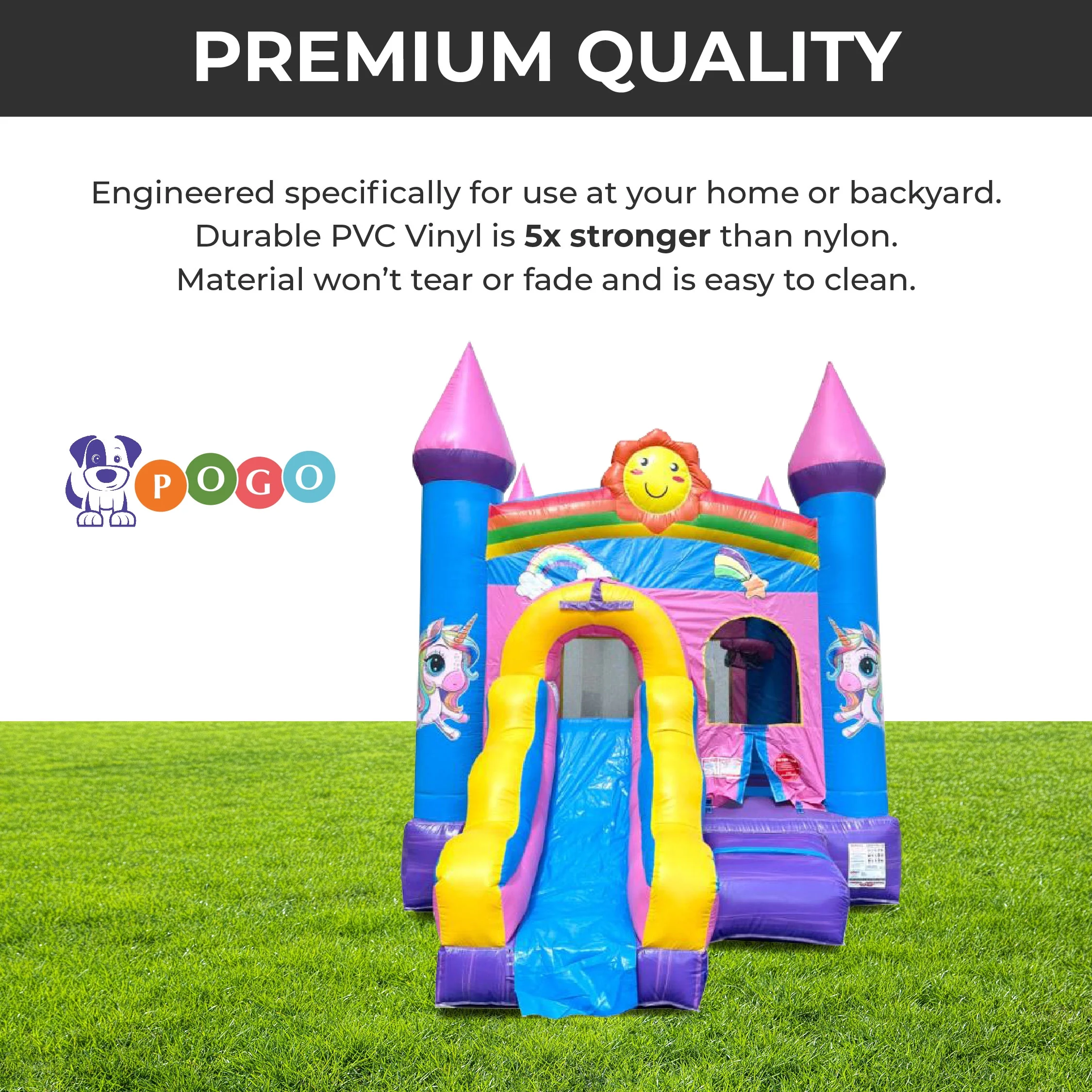 Pogo Bounce House Crossover Bounce House with Slide, Pink Smiley Face