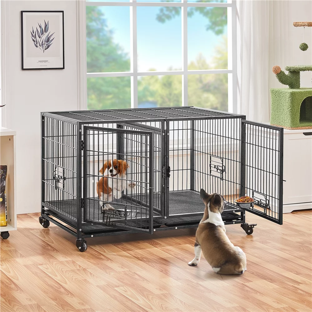 Yaheetech 42.5'' W Rolling Dog Crate W/ Removable Divider, Black