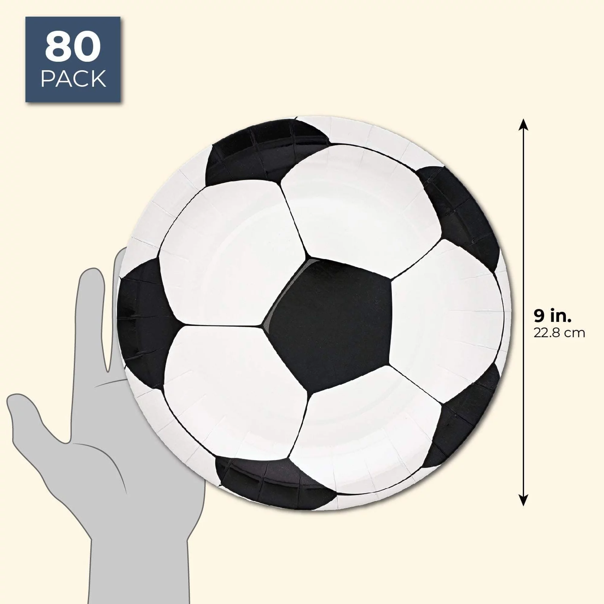 80-Pack of Paper Plates for Soccer Party Supplies (Black and White, 9 in)