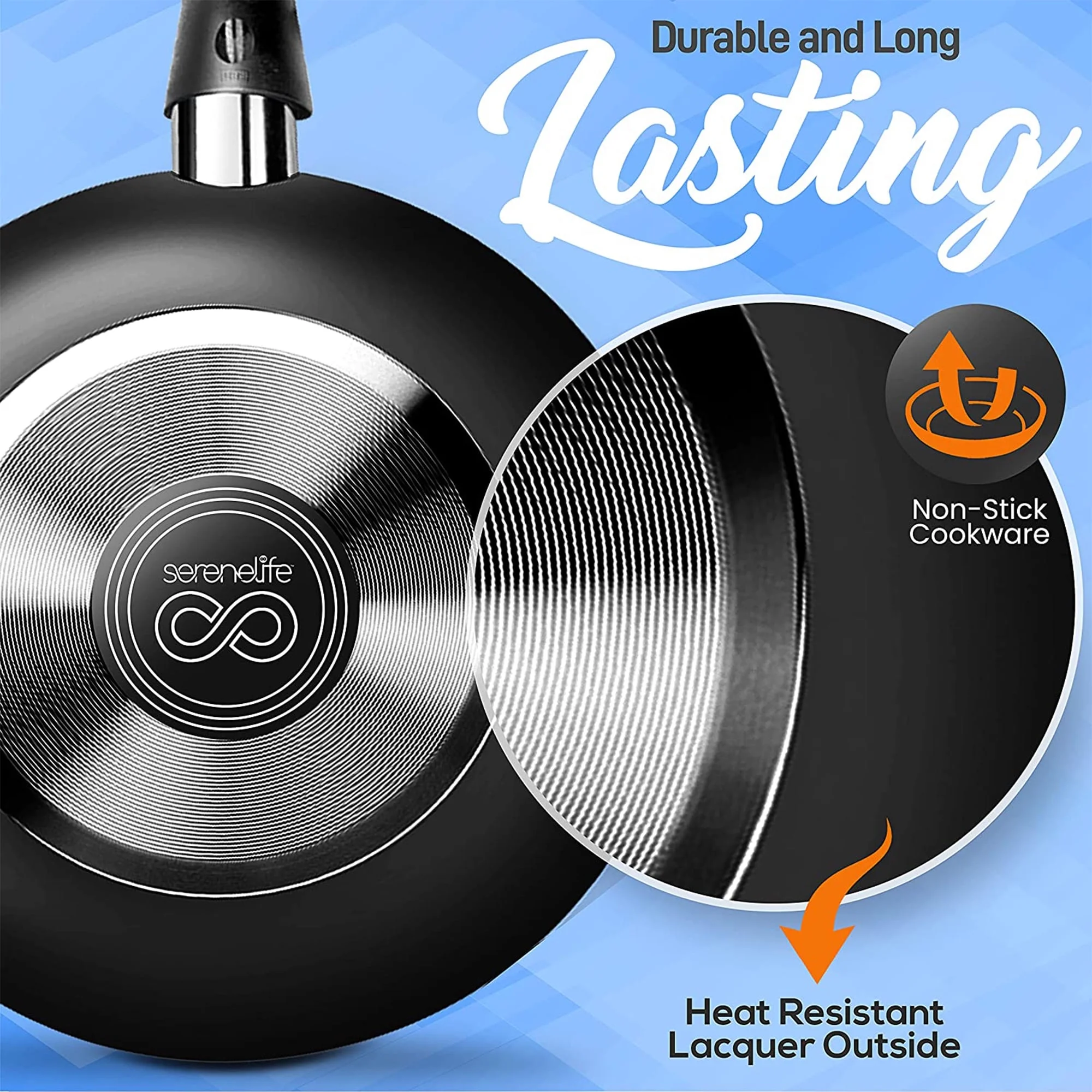 SereneLife 11 Piece Non Stick Pots, Pans, and Utensil Cookware Set, Black