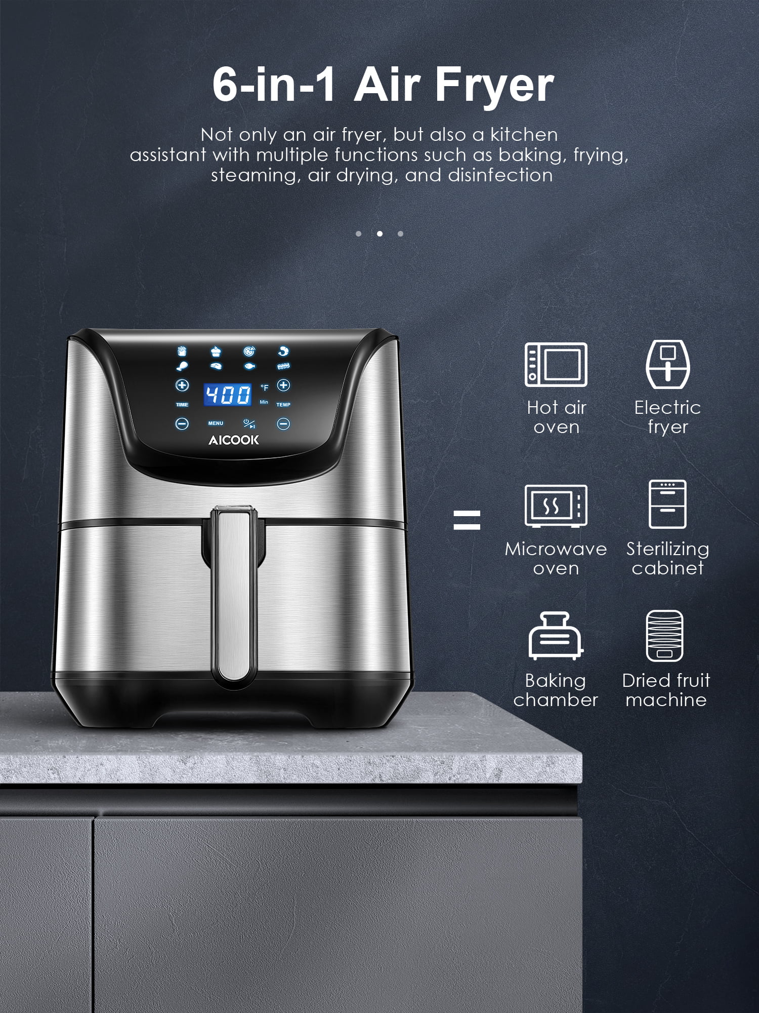 AICOOK 5.8-Qt. Stainless Steel Digital Air Fryer