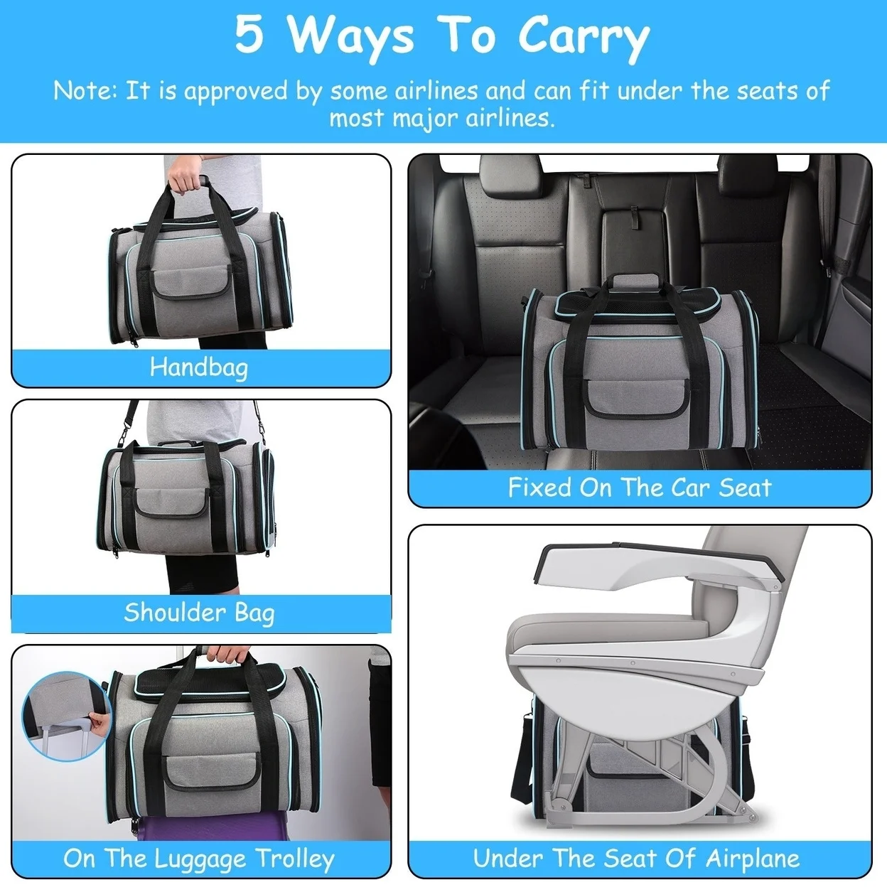 Expandable Pet Carrier Airline Approved Cat Dog Carrier Cat Collapsible Soft Carrier Bag with Removable Fleece Pad
