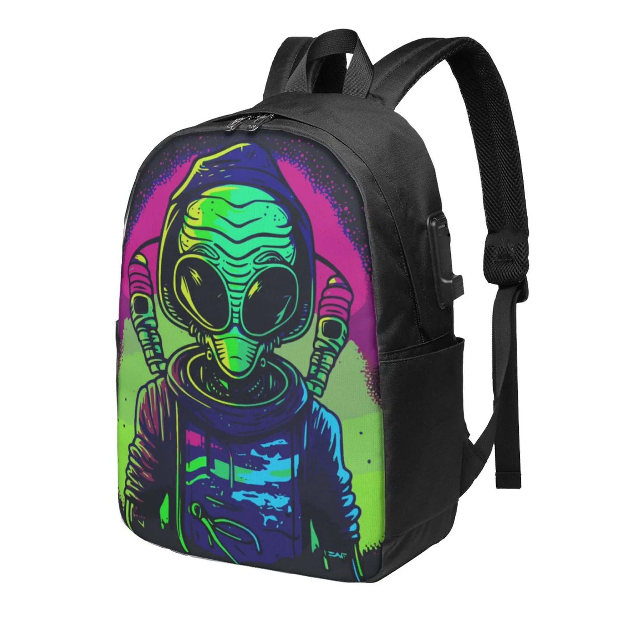 TEQUAN Travel Laptop Backpack, Colorful Hipster Alien Graffiti Prints Outdoor Hiking Bag School Bookbag Casual Lightweight Daypack