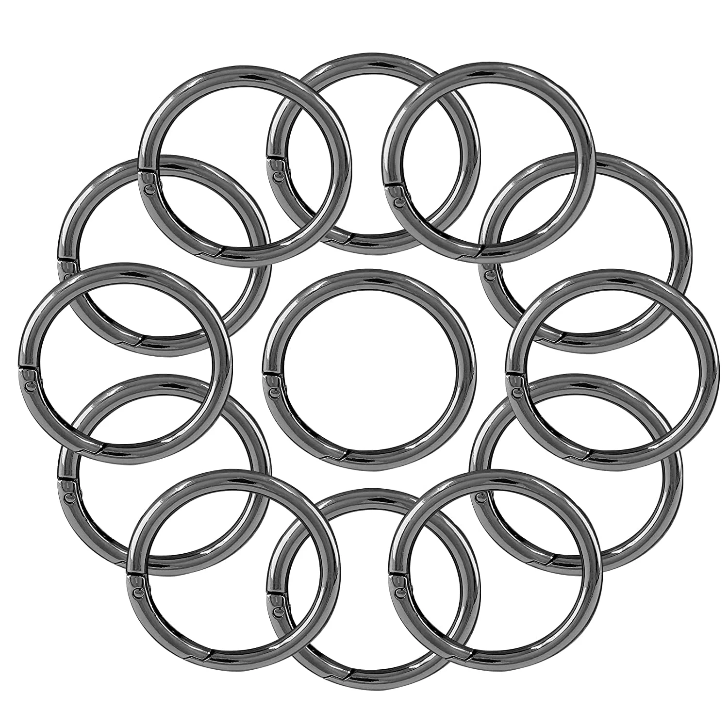 20 Pcs Spring O Rings, Zinc Alloy Round Metal Split Rings, Round Carabiner Snap Clip for Key Chains, Bag, Purse (Gun Black, 38mm/1-1/2 inch Inner Dia)