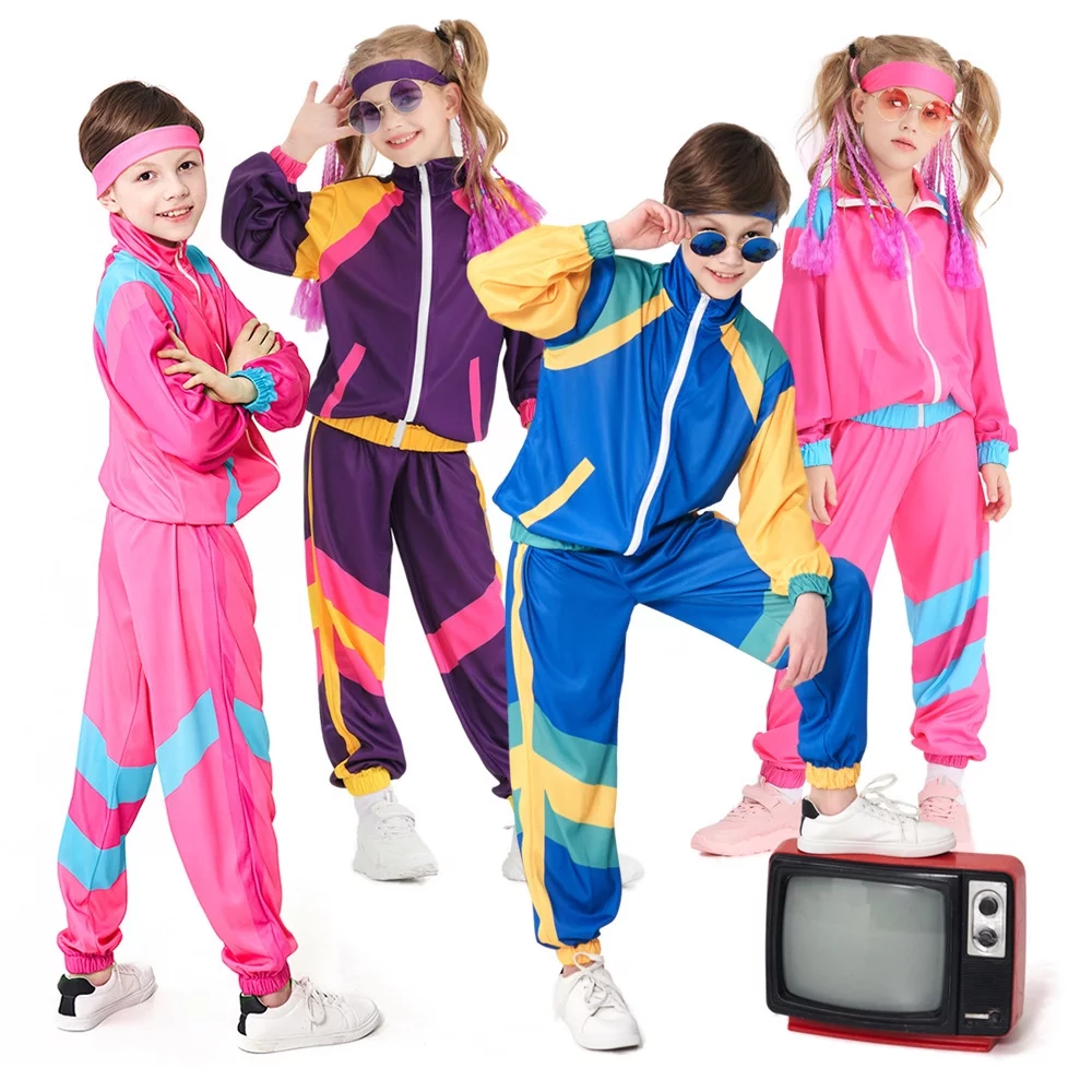 80s Tracksuit Hip Hop Costume for Kids Halloween Retro Sportswear Cosplay Outfits