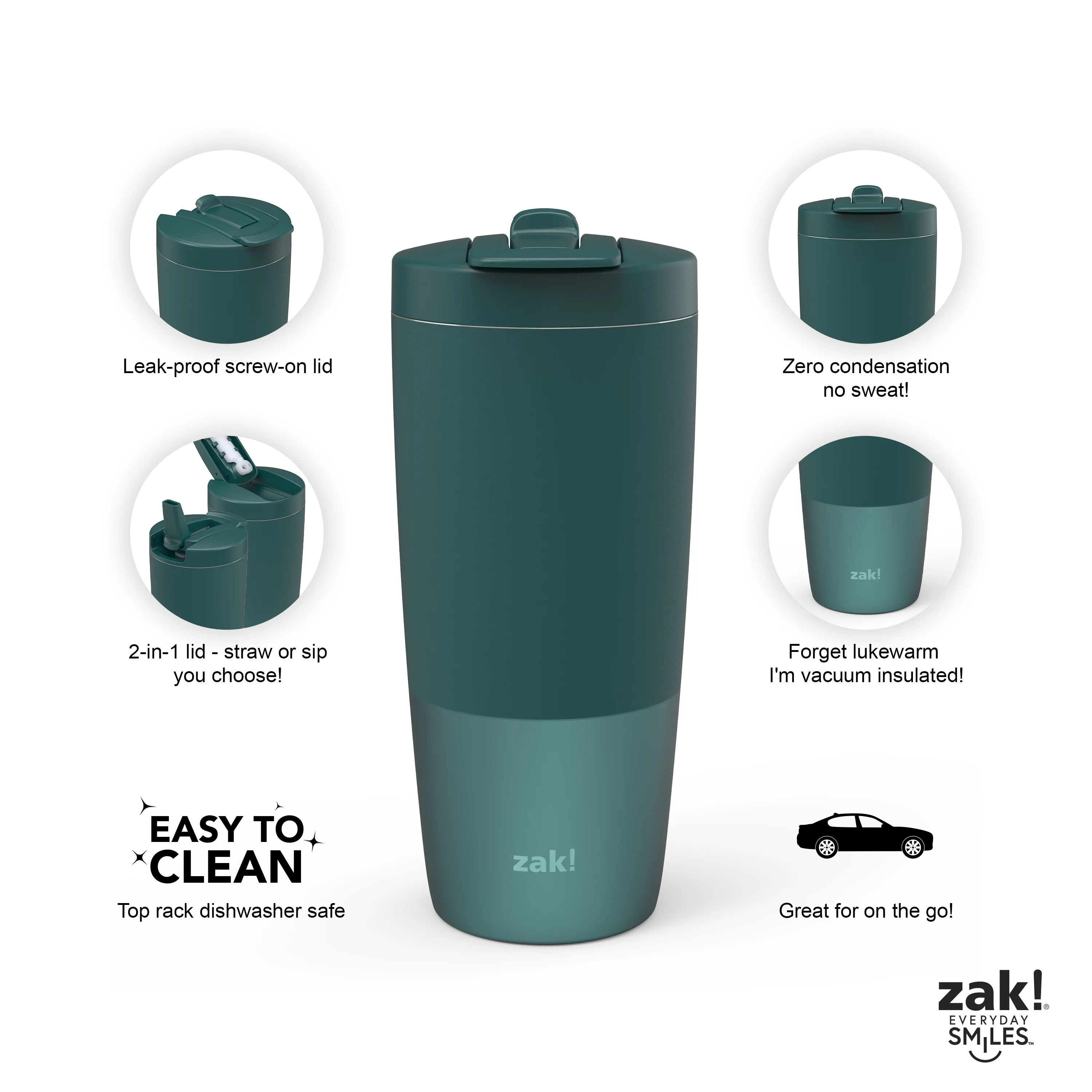 Zak Designs Sutton 30 ounce Vacuum Insulated Stainless Steel Tumbler (Jade)