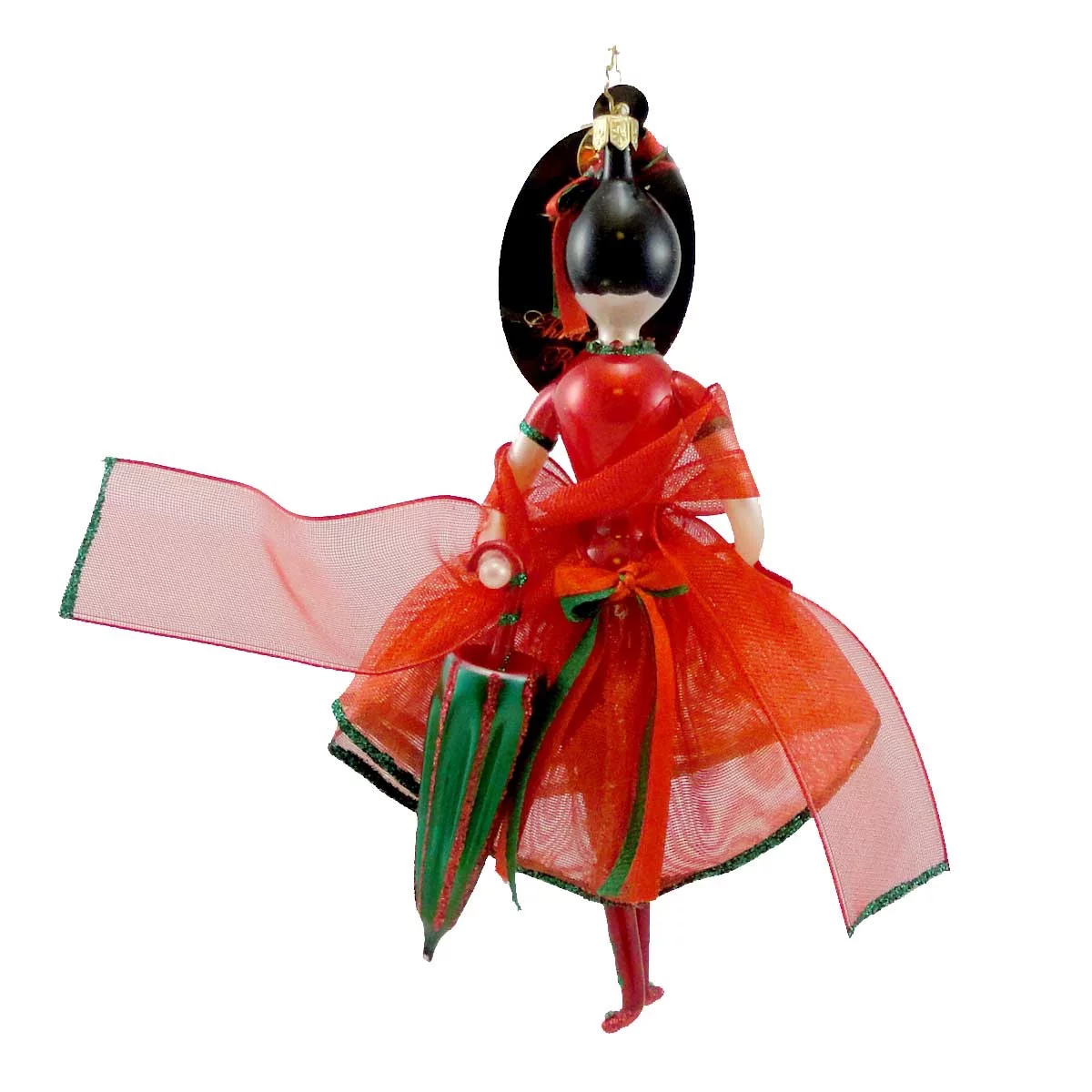 Christopher Radko CRIMSON STROLLER Blown Glass Ornament Italian Christmas Girl