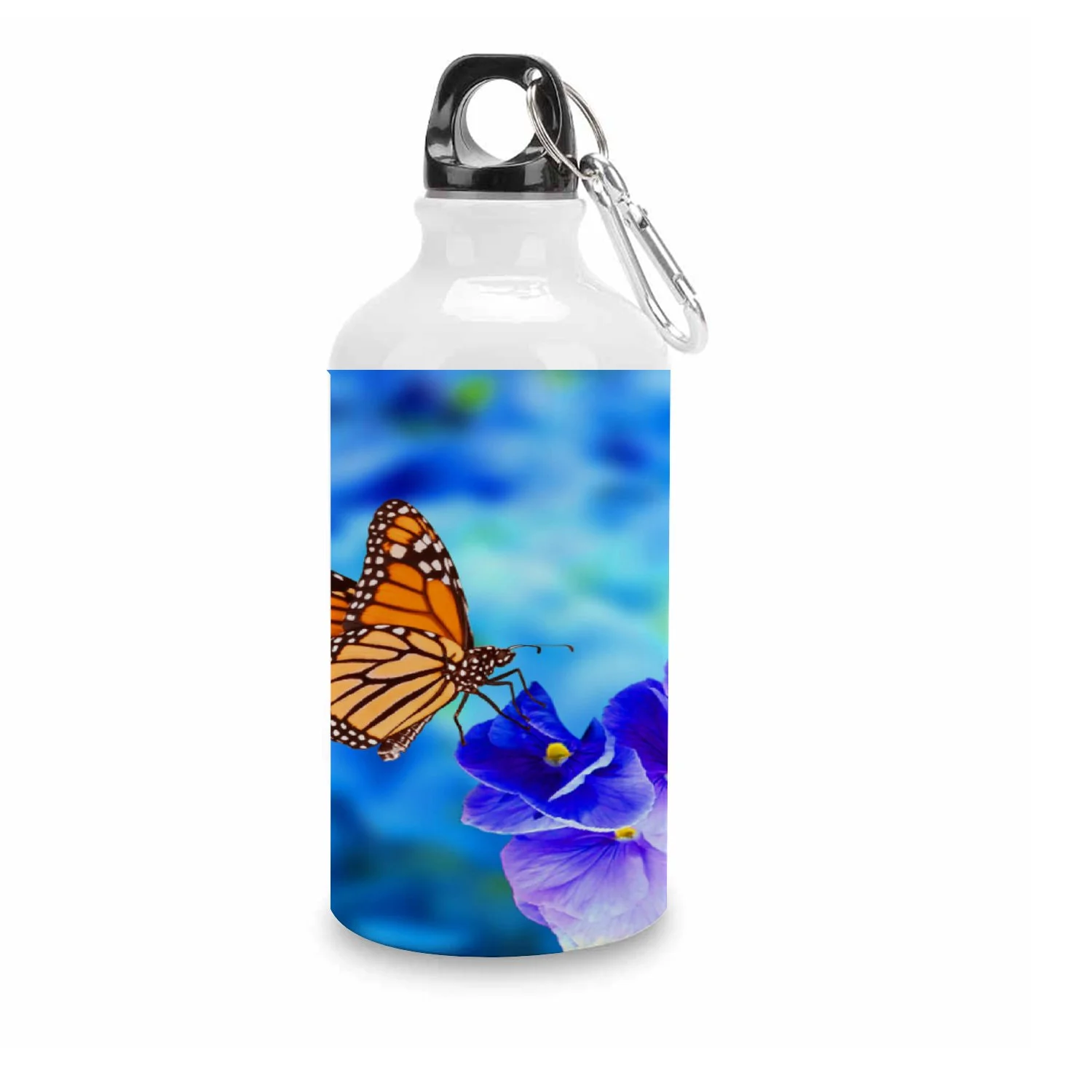 SKYSONIC 400ml Sport Aluminum Water Bottle,Butterfly Flower,Sport Multipack Leak Proof Easy Carry Travel Bottle with Twist Cap for Gym Hiking Camping Running Bike Outdoor